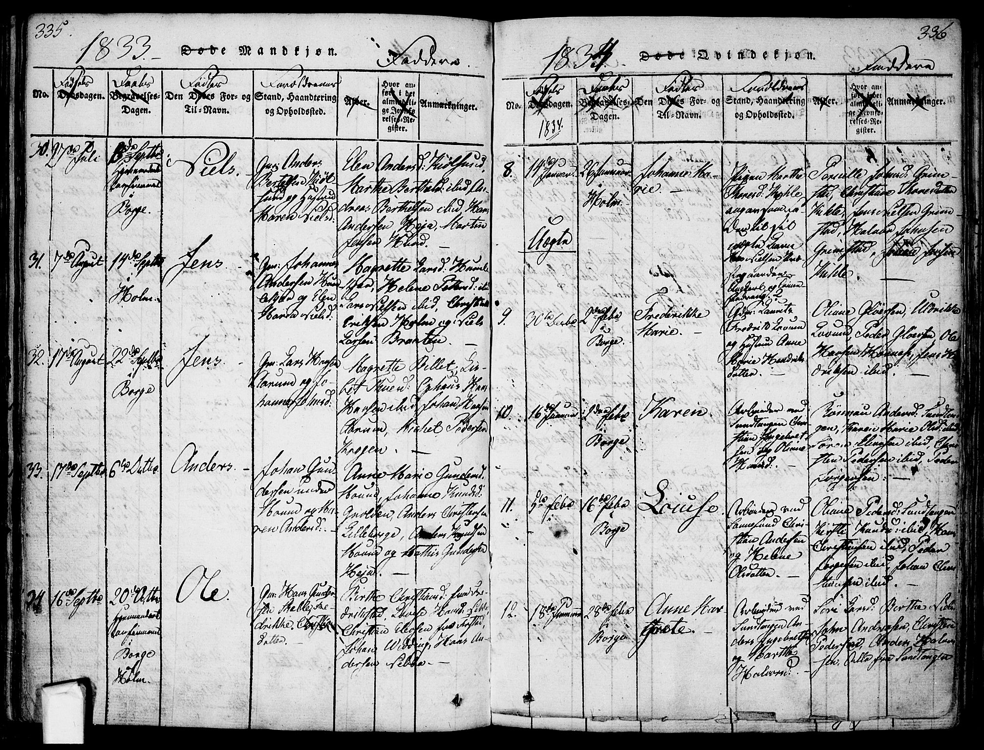 Borge prestekontor Kirkebøker, AV/SAO-A-10903/F/Fa/L0003: Parish register (official) no. I 3, 1815-1836, p. 335-336