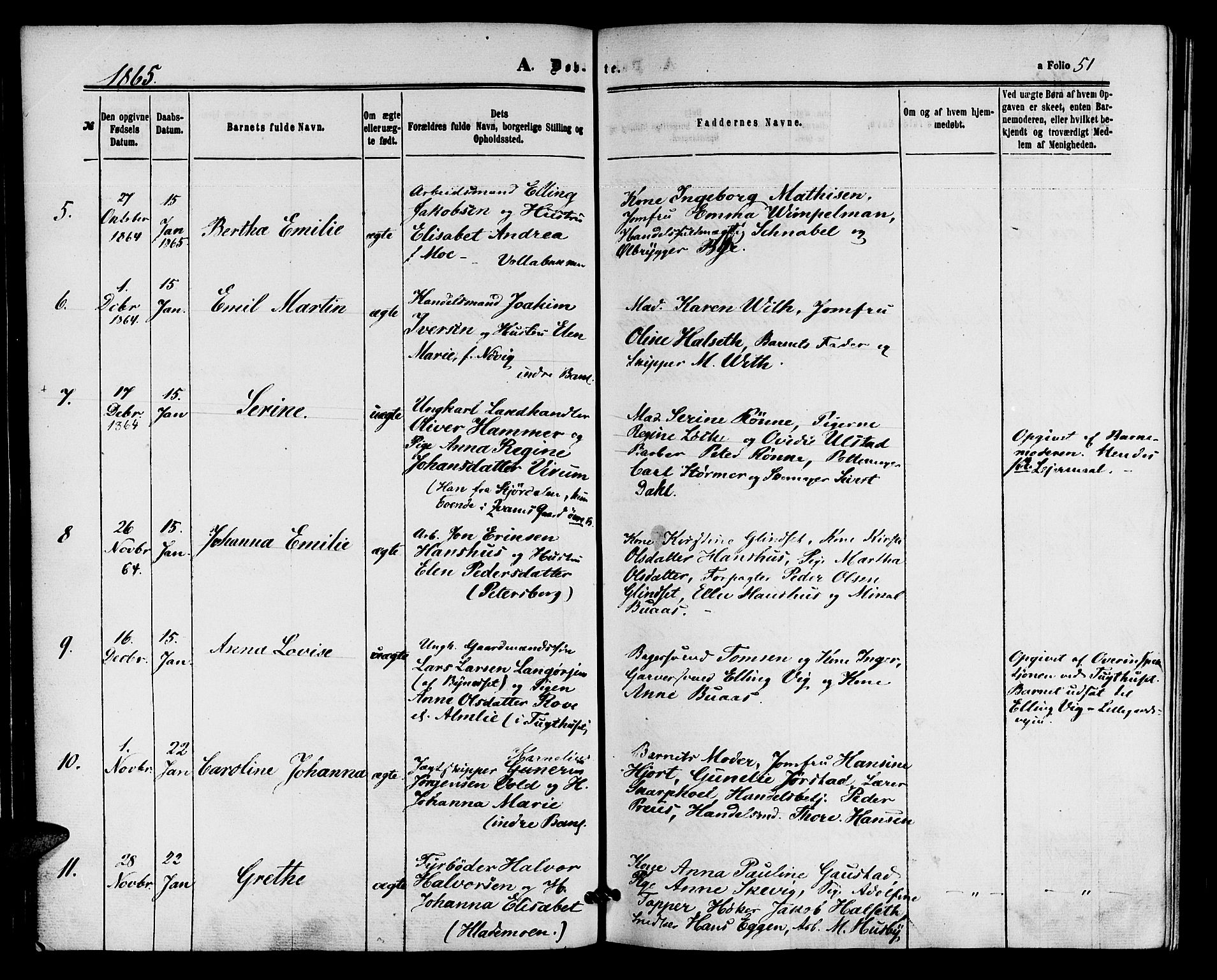 Ministerialprotokoller, klokkerbøker og fødselsregistre - Sør-Trøndelag, SAT/A-1456/604/L0185: Parish register (official) no. 604A06, 1861-1865, p. 51