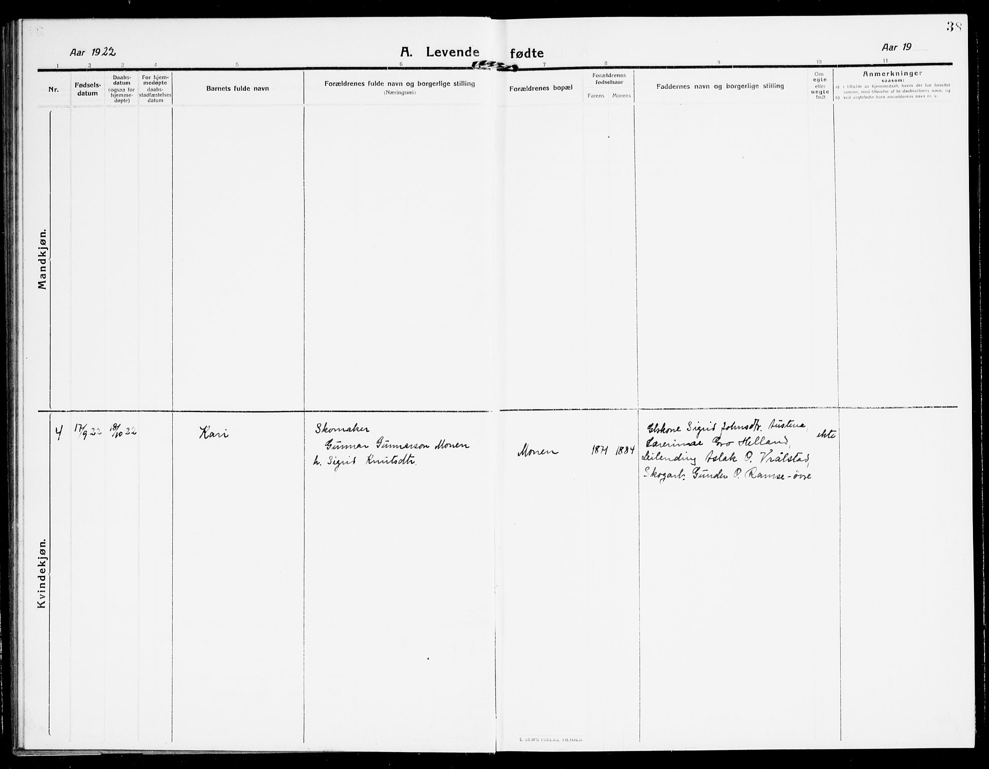 Åmli sokneprestkontor, SAK/1111-0050/F/Fb/Fbb/L0003: Parish register (copy) no. B 3, 1906-1941, p. 38