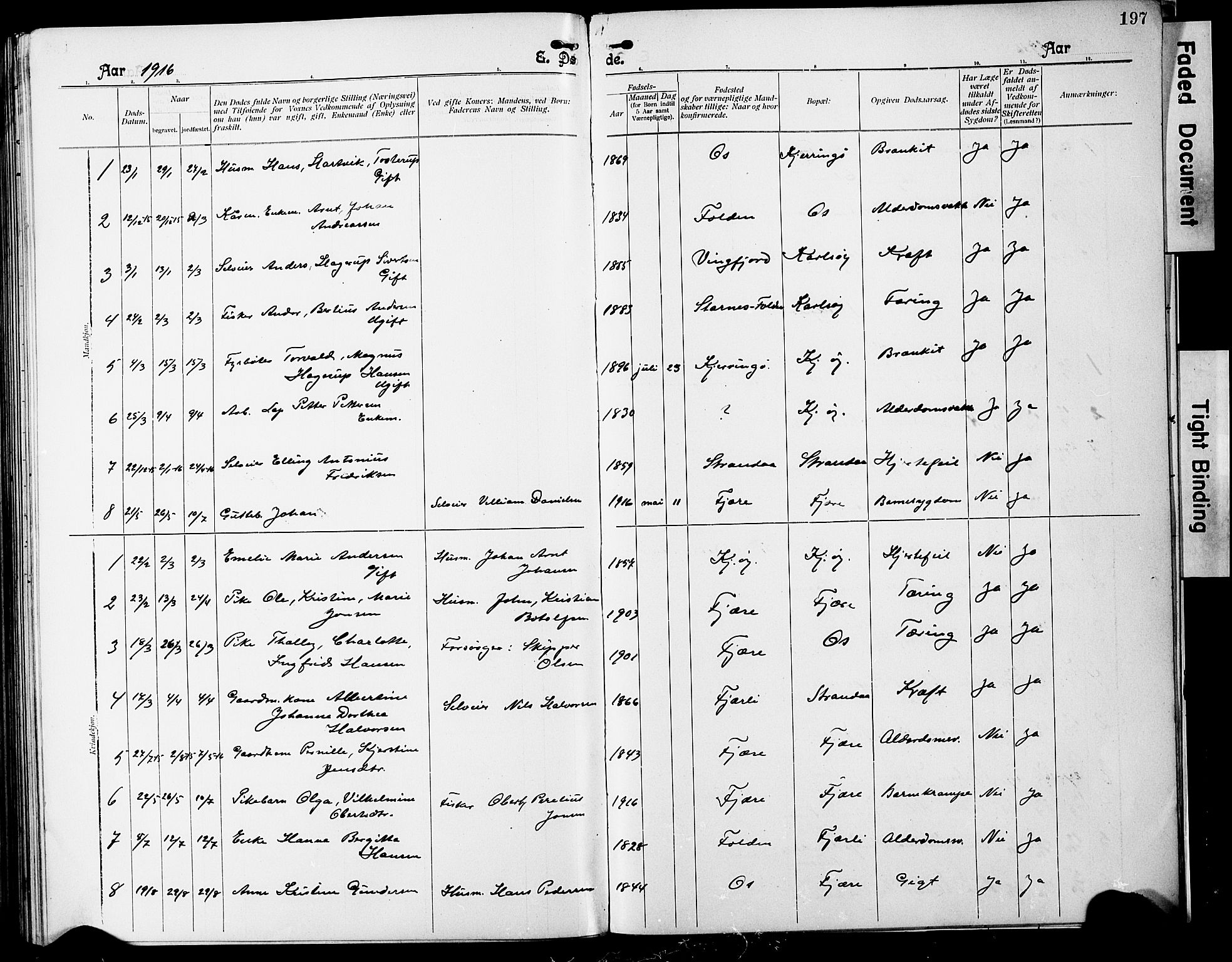 Ministerialprotokoller, klokkerbøker og fødselsregistre - Nordland, SAT/A-1459/803/L0077: Parish register (copy) no. 803C04, 1897-1930, p. 197