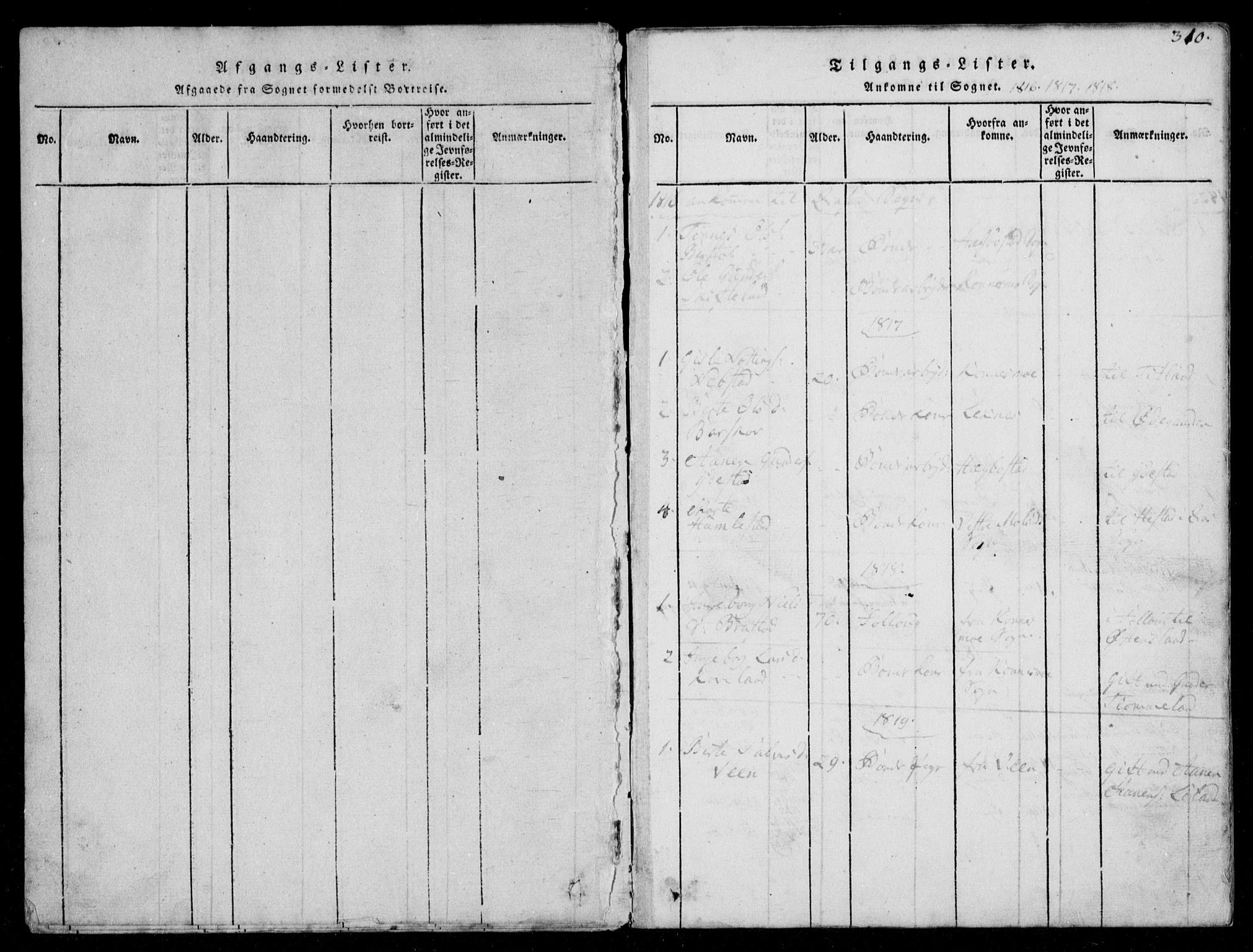 Lyngdal sokneprestkontor, AV/SAK-1111-0029/F/Fb/Fbb/L0001: Parish register (copy) no. B 1, 1816-1900, p. 310