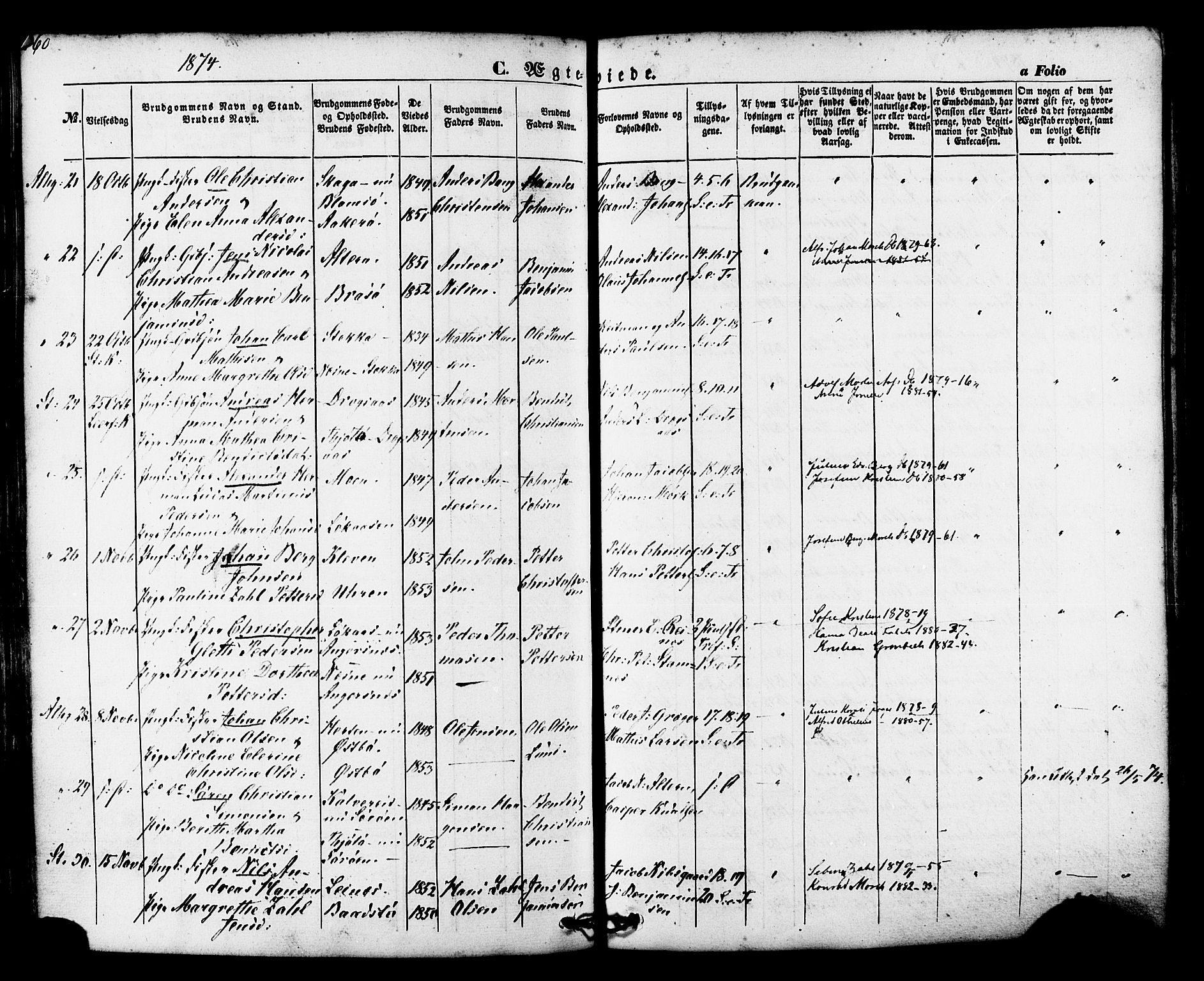 Ministerialprotokoller, klokkerbøker og fødselsregistre - Nordland, SAT/A-1459/830/L0448: Parish register (official) no. 830A12, 1855-1878, p. 160