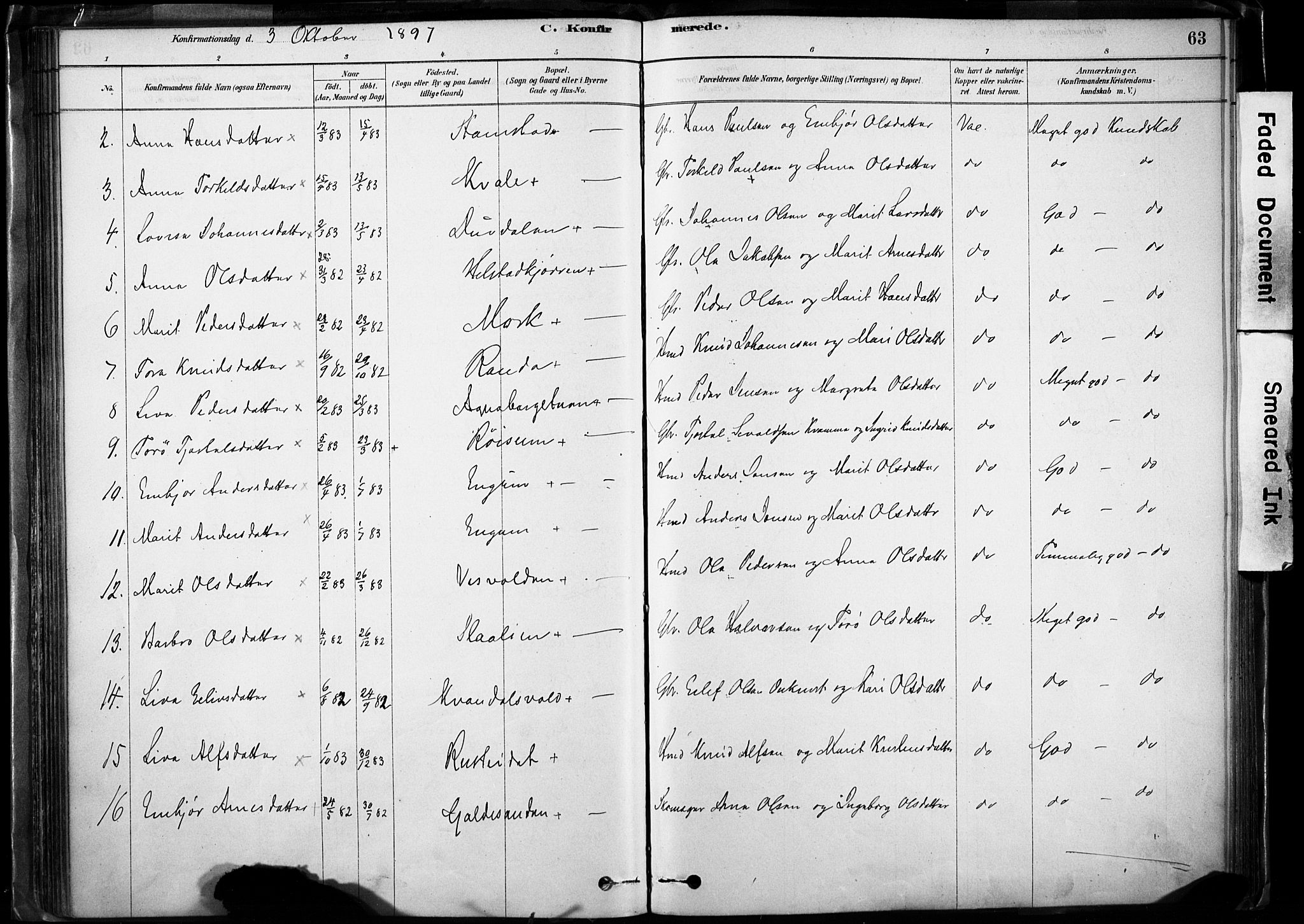 Lom prestekontor, AV/SAH-PREST-070/K/L0009: Parish register (official) no. 9, 1878-1907, p. 63