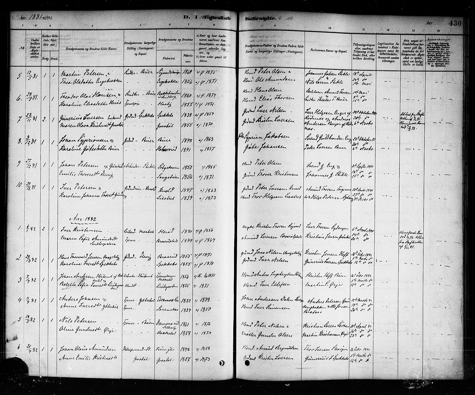 Aremark prestekontor Kirkebøker, SAO/A-10899/F/Fb/L0004: Parish register (official) no. II 4, 1878-1895, p. 130