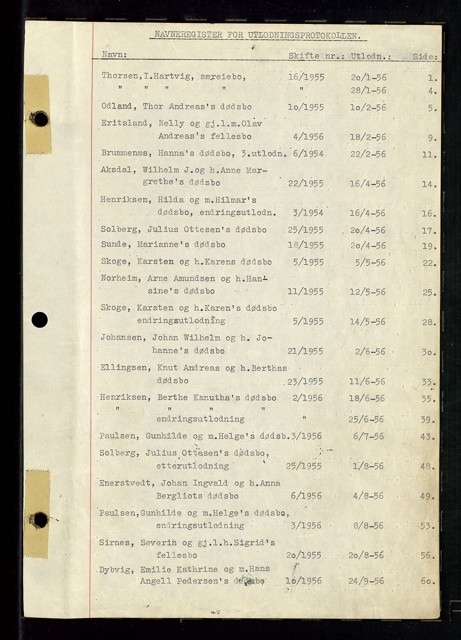 Haugesund tingrett, SAST/A-101415/01/IV/IVD/L0008: Skifteutlodningsprotokoll, med register, 1956-1964