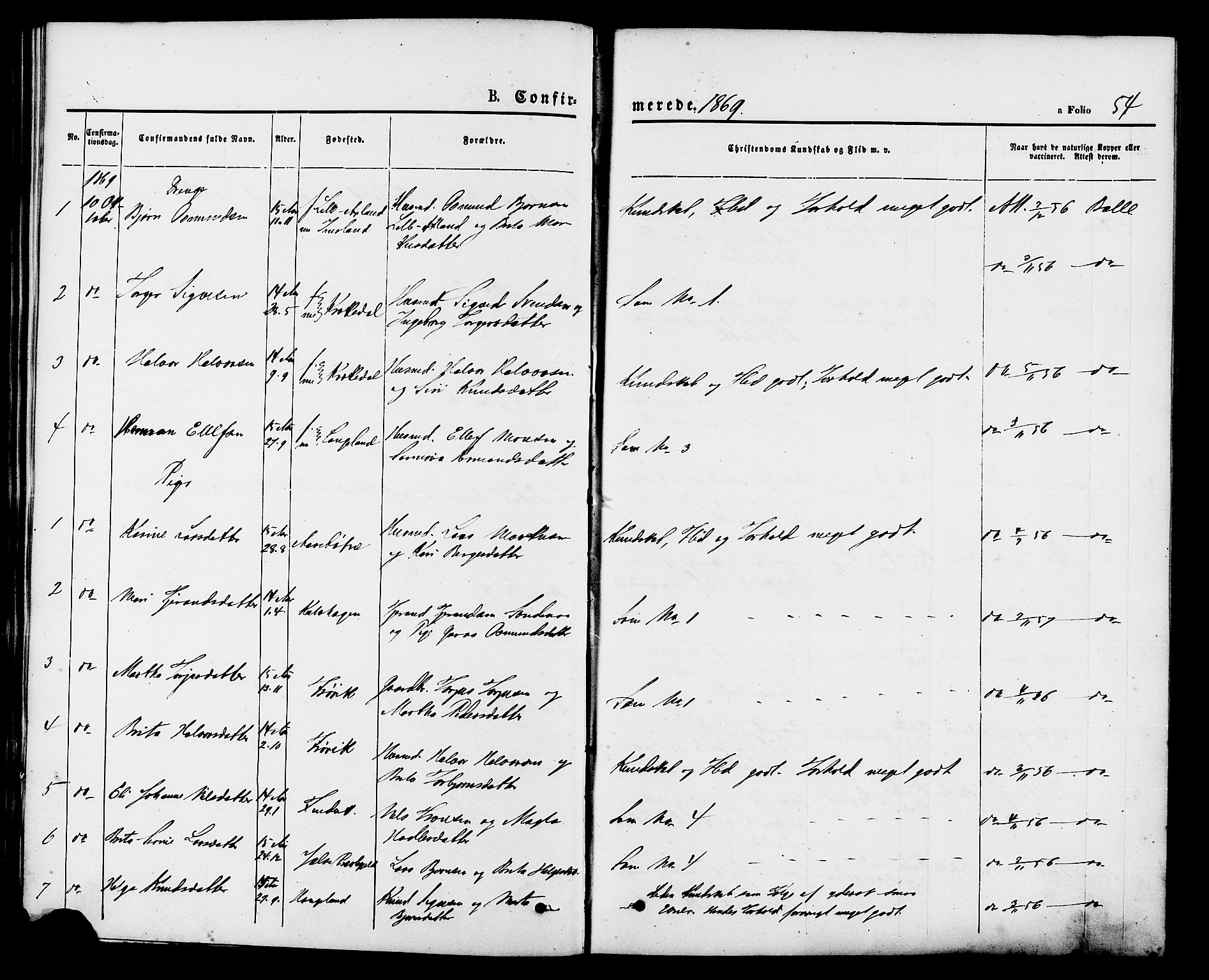 Vikedal sokneprestkontor, AV/SAST-A-101840/01/IV: Parish register (official) no. A 9, 1868-1885, p. 54