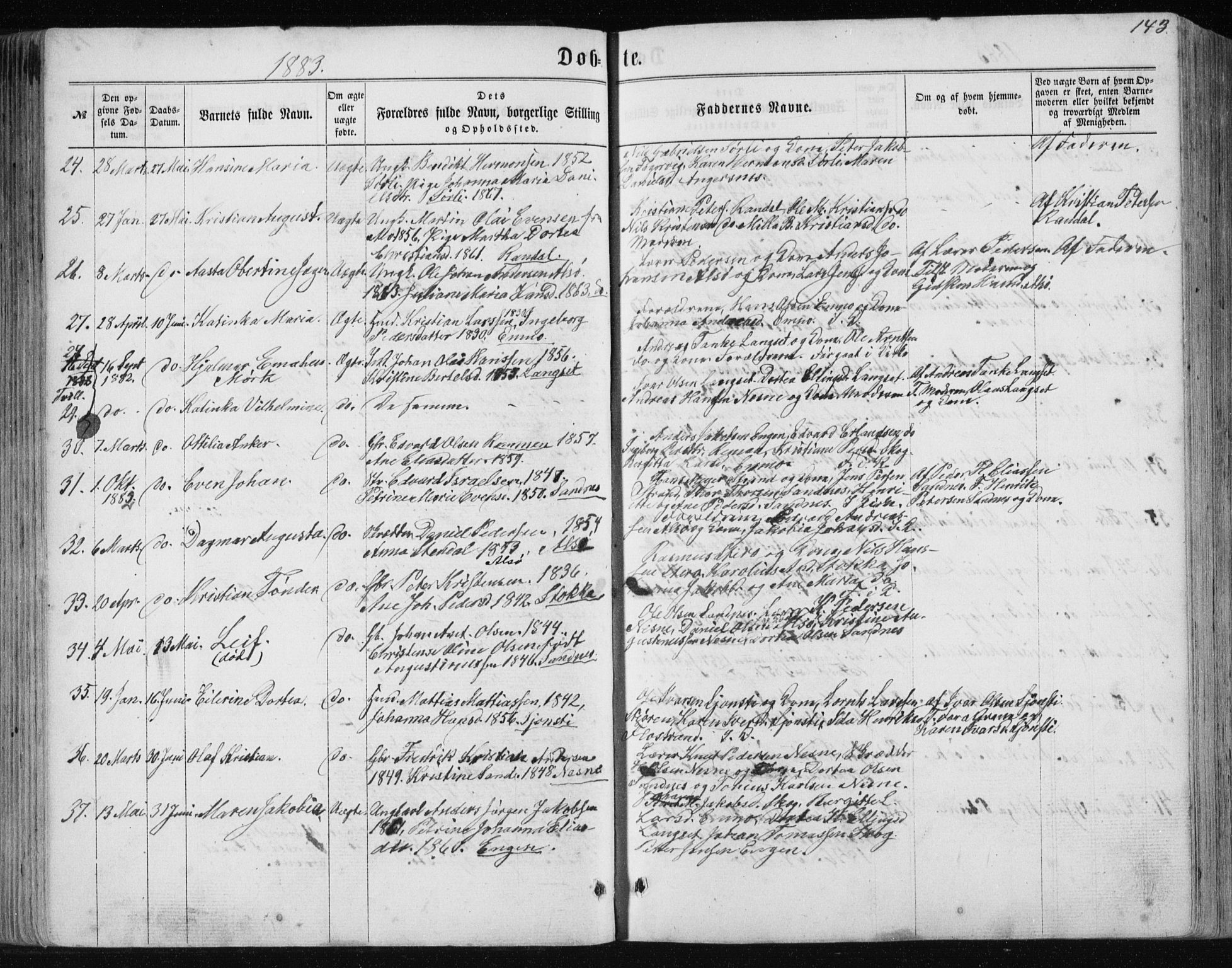 Ministerialprotokoller, klokkerbøker og fødselsregistre - Nordland, AV/SAT-A-1459/838/L0556: Parish register (copy) no. 838C03, 1861-1893, p. 143