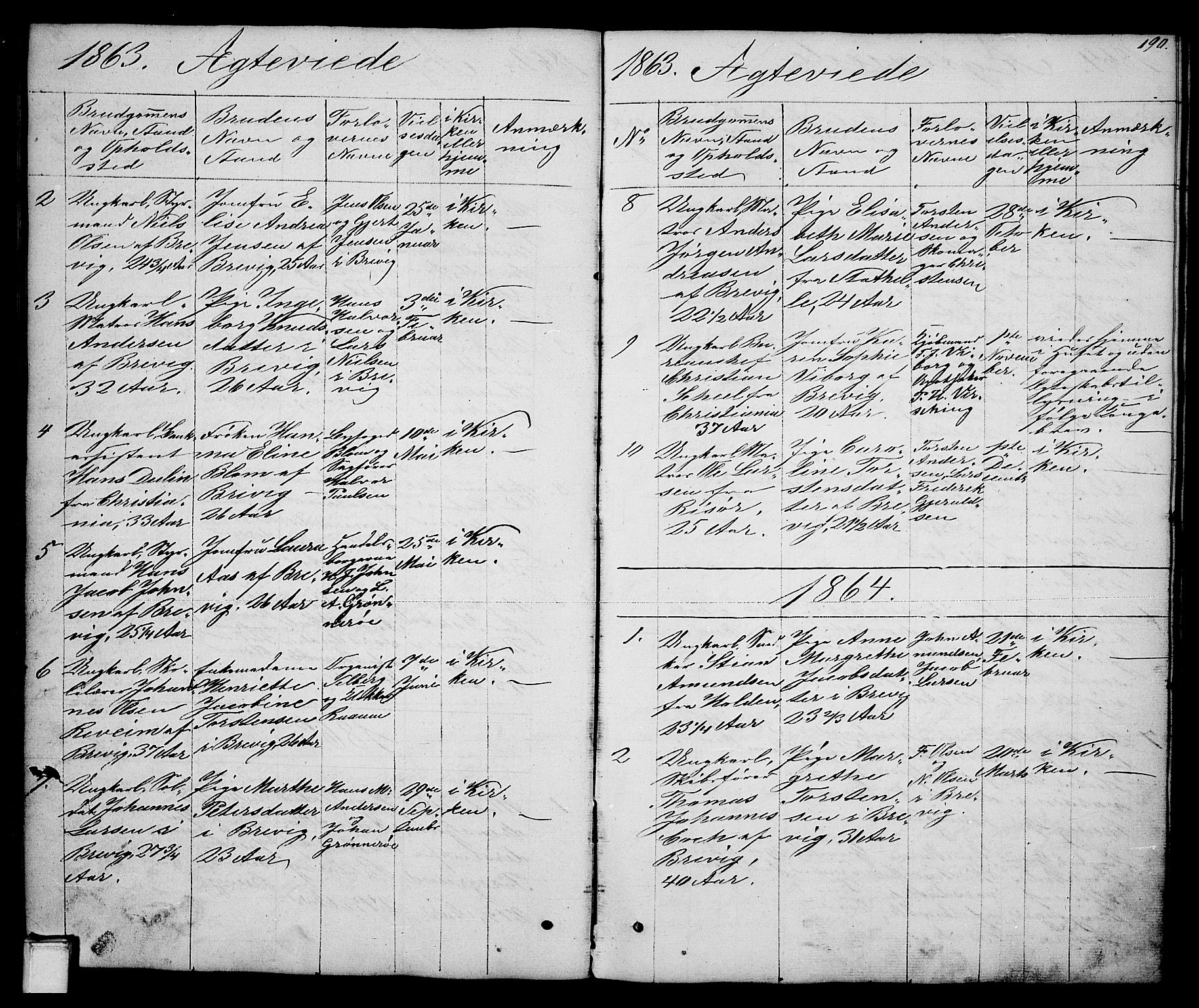 Brevik kirkebøker, SAKO/A-255/G/Ga/L0002: Parish register (copy) no. 2, 1846-1865, p. 190