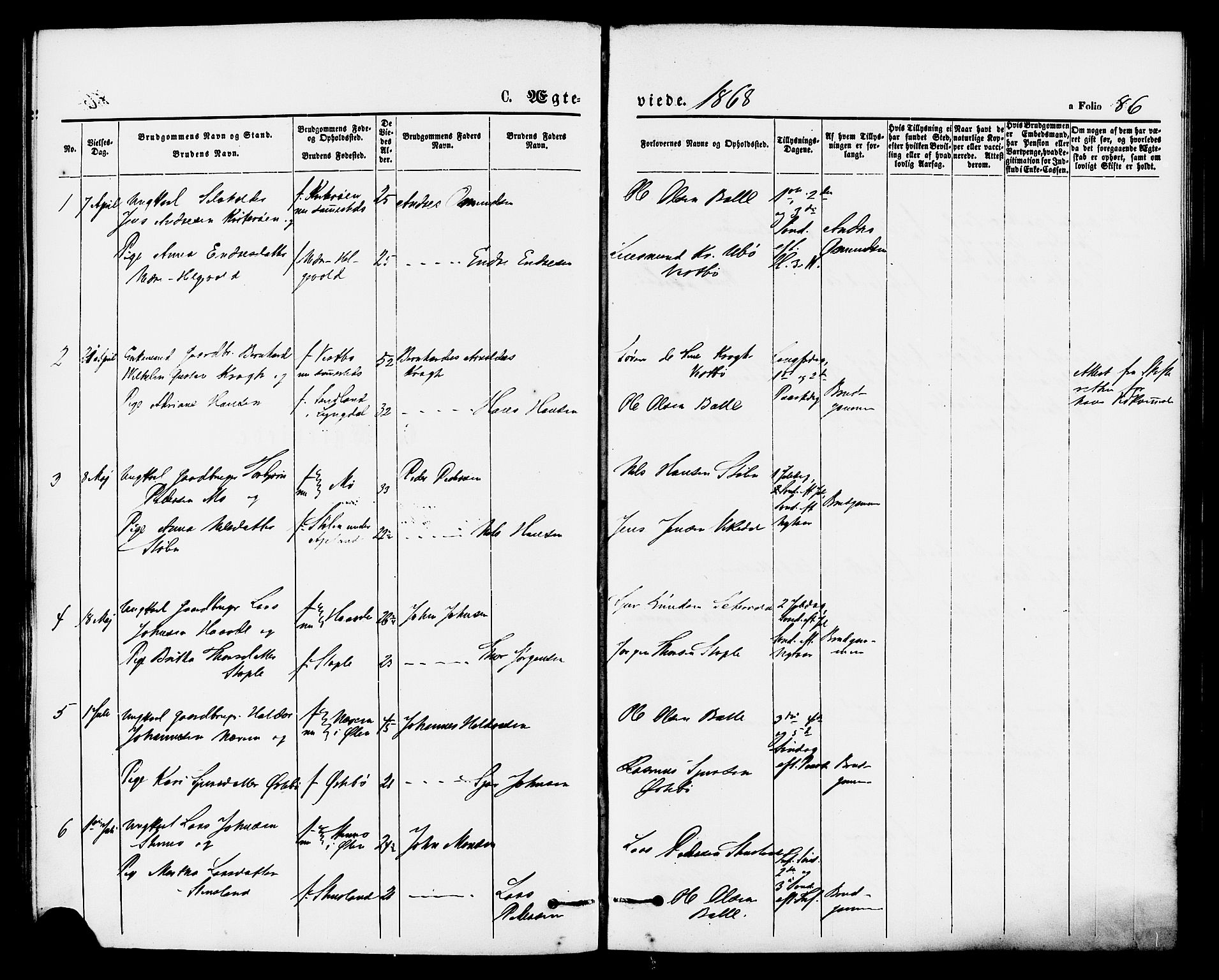 Vikedal sokneprestkontor, SAST/A-101840/01/IV: Parish register (official) no. A 8, 1868-1885, p. 86