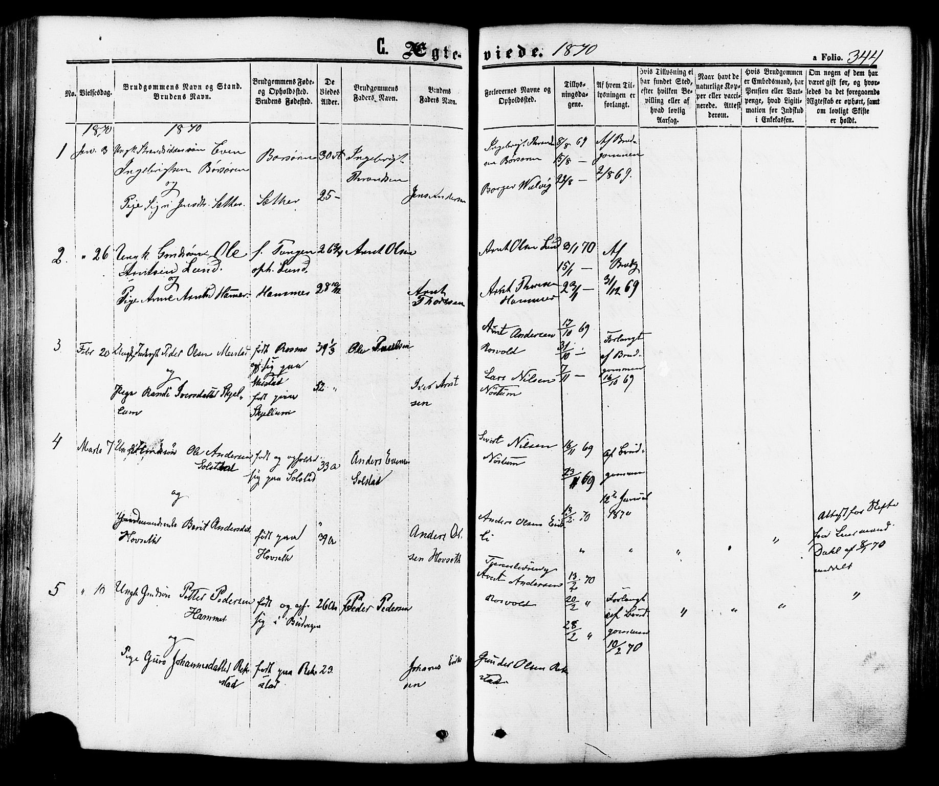 Ministerialprotokoller, klokkerbøker og fødselsregistre - Sør-Trøndelag, SAT/A-1456/665/L0772: Parish register (official) no. 665A07, 1856-1878, p. 344