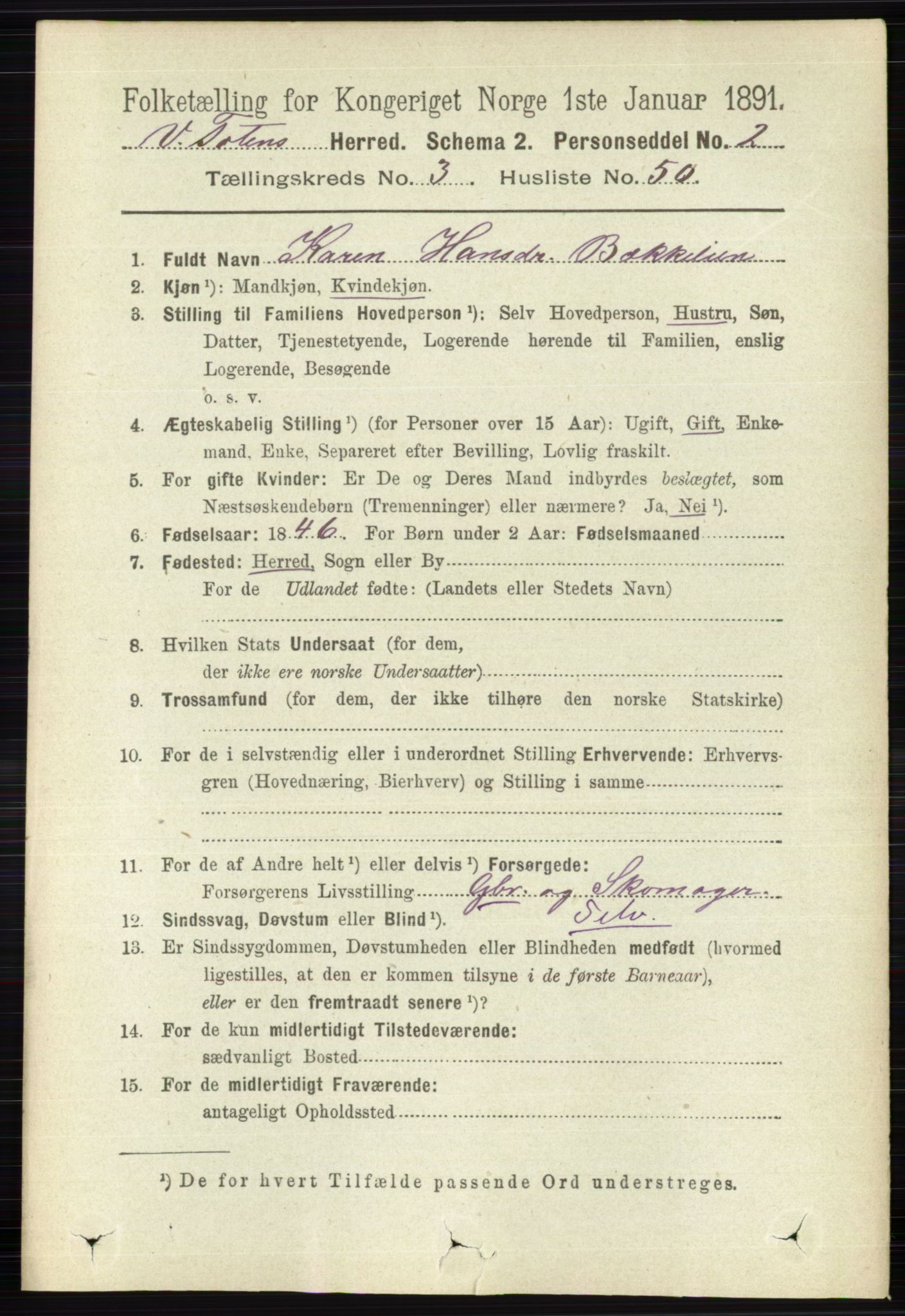 RA, 1891 census for 0529 Vestre Toten, 1891, p. 2248