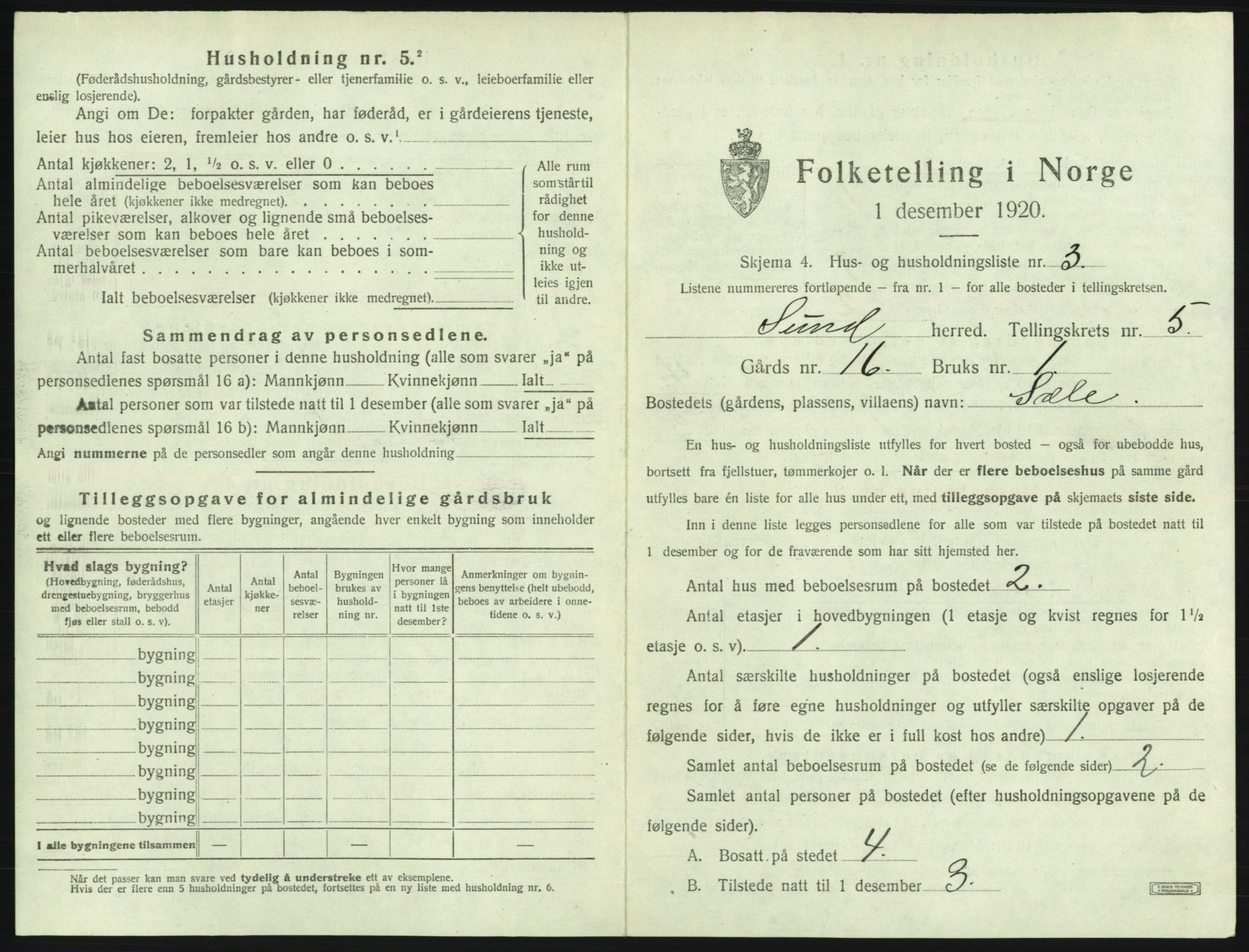 SAB, 1920 census for Sund, 1920, p. 374