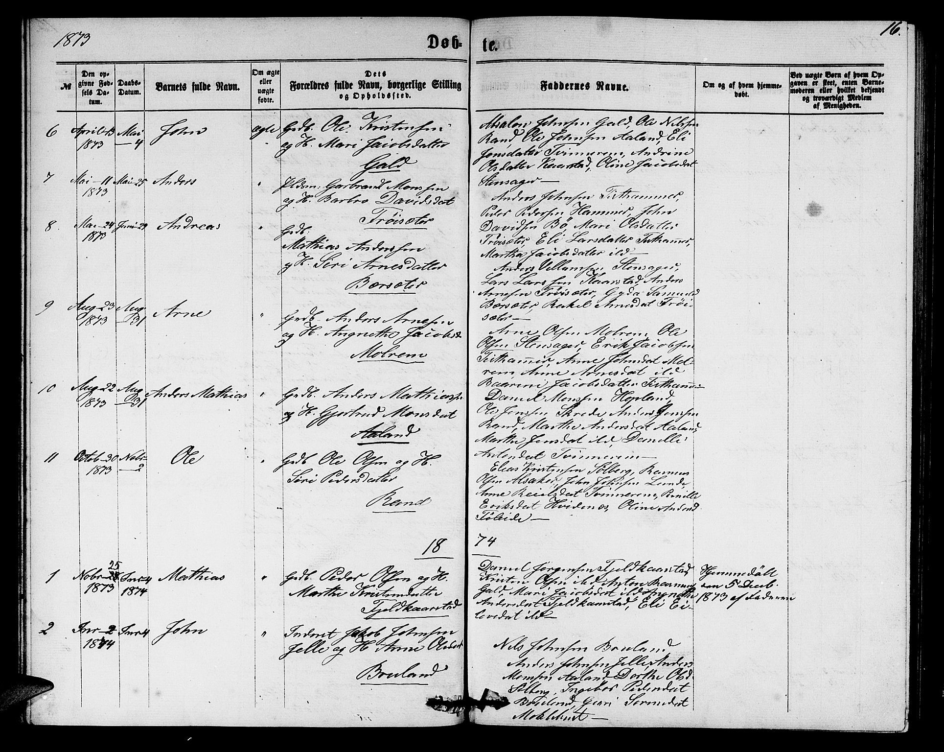 Innvik sokneprestembete, SAB/A-80501: Parish register (copy) no. C 2, 1864-1882, p. 16