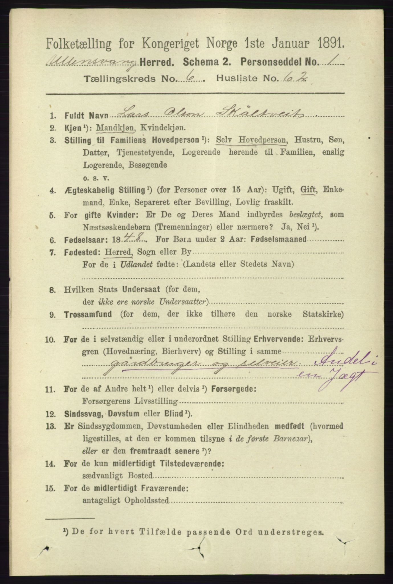 RA, 1891 census for 1230 Ullensvang, 1891, p. 2299