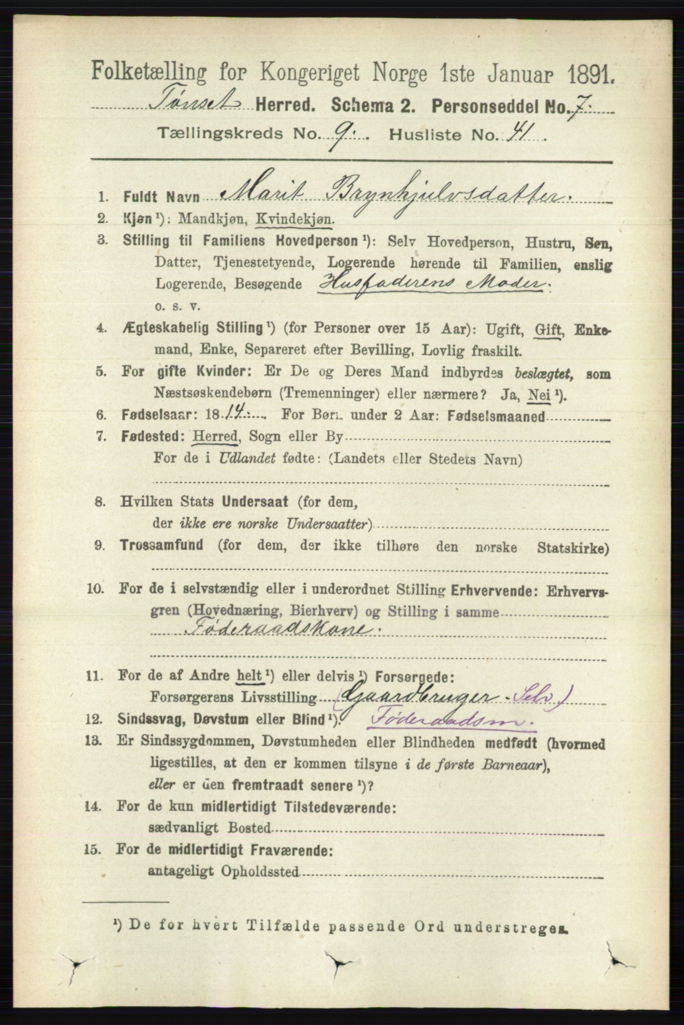 RA, 1891 census for 0437 Tynset, 1891, p. 2682