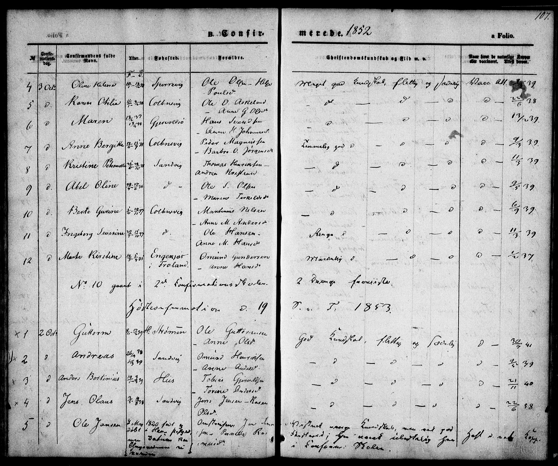 Hisøy sokneprestkontor, SAK/1111-0020/F/Fa/L0001: Parish register (official) no. A 1, 1849-1871, p. 107