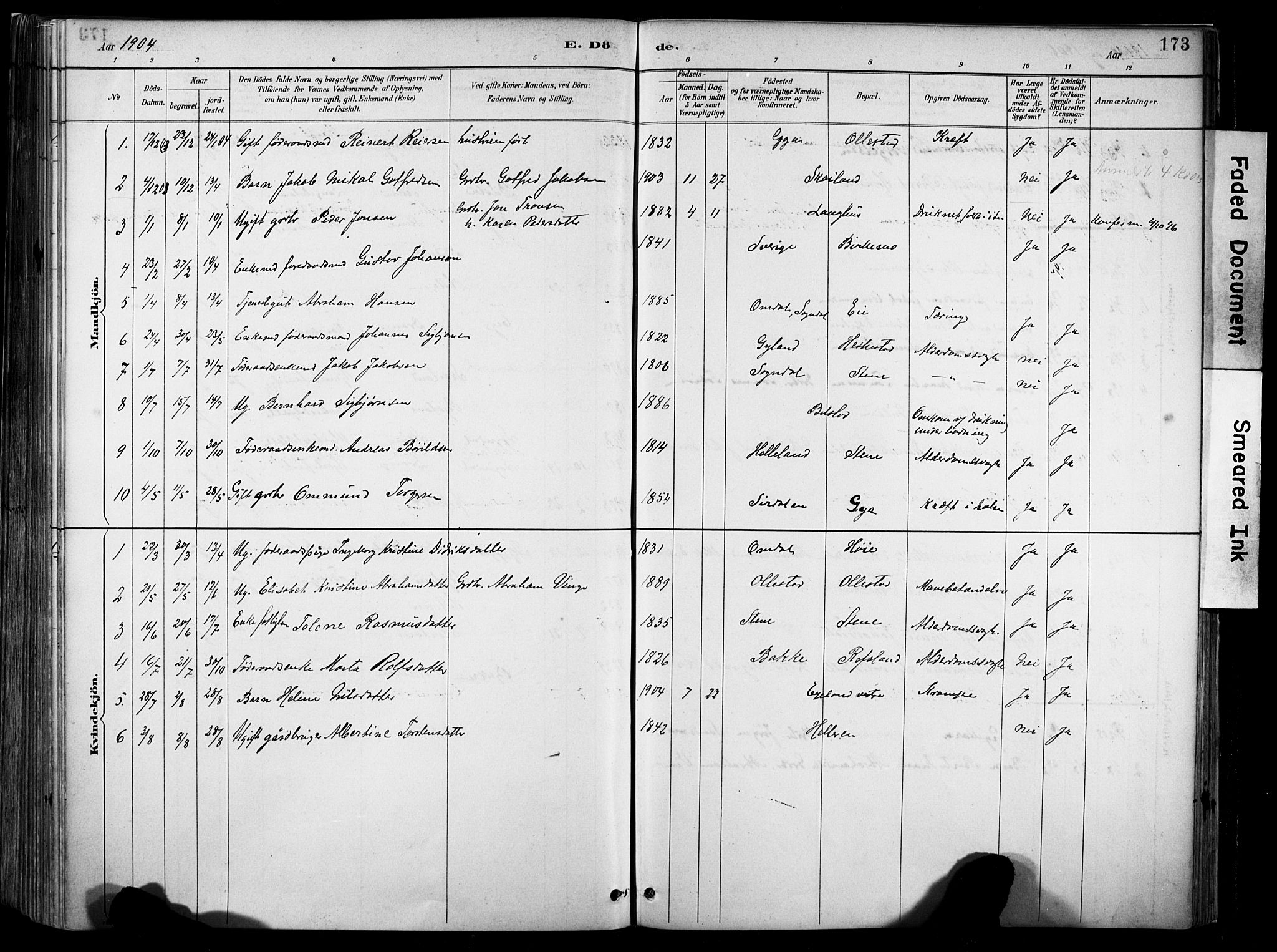 Lund sokneprestkontor, AV/SAST-A-101809/S06/L0012: Parish register (official) no. A 11, 1887-1921, p. 173