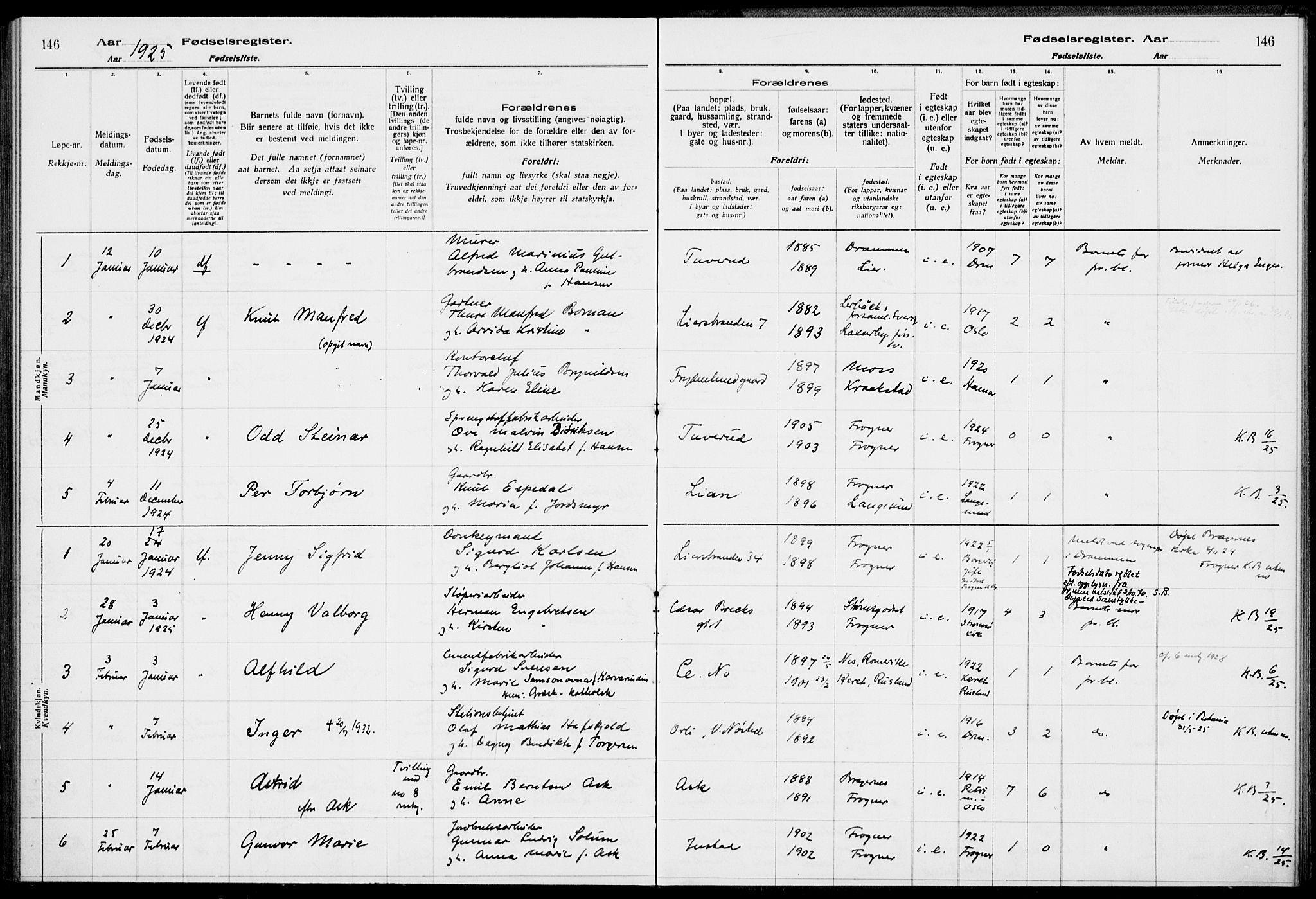 Lier kirkebøker, AV/SAKO-A-230/J/Ja/L0001: Birth register no. 1, 1916-1928, p. 146