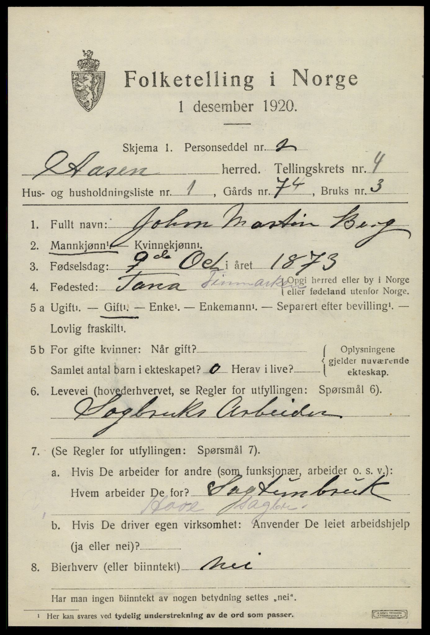 SAT, 1920 census for Åsen, 1920, p. 3134