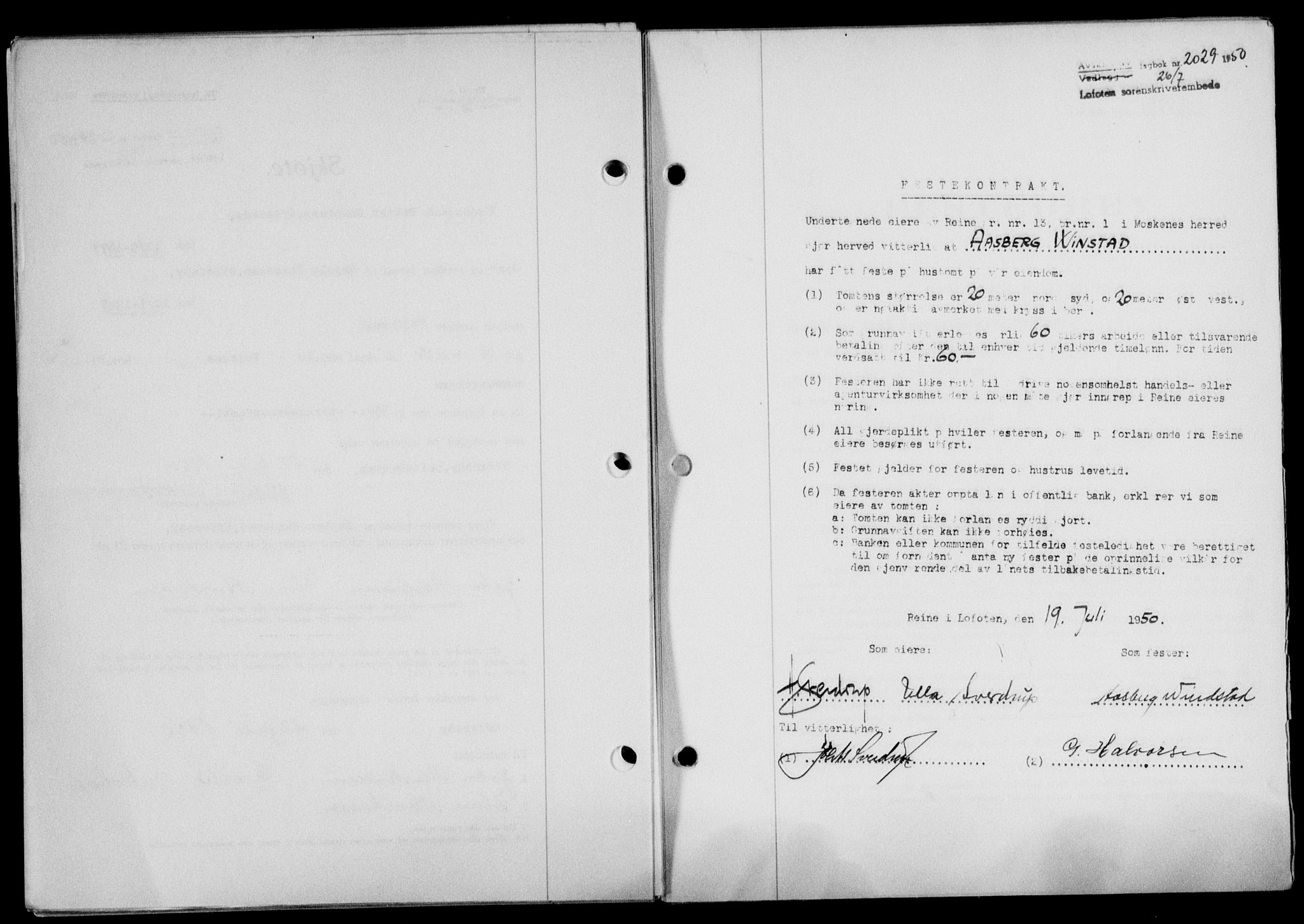 Lofoten sorenskriveri, SAT/A-0017/1/2/2C/L0024a: Mortgage book no. 24a, 1950-1950, Diary no: : 2029/1950