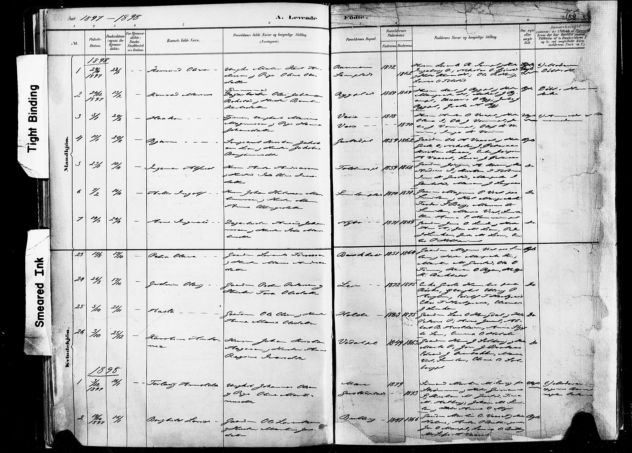 Ministerialprotokoller, klokkerbøker og fødselsregistre - Nord-Trøndelag, SAT/A-1458/735/L0351: Parish register (official) no. 735A10, 1884-1908, p. 58