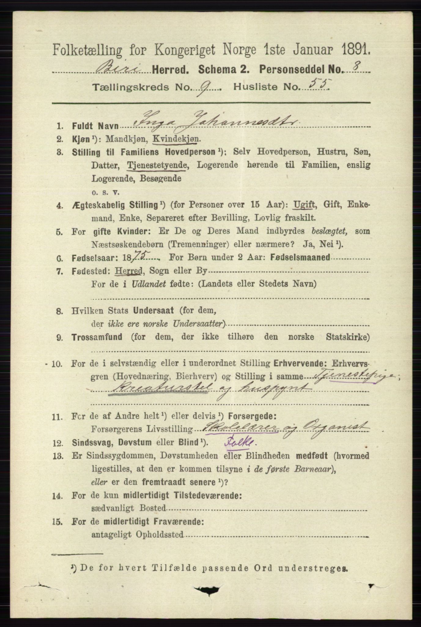 RA, 1891 census for 0525 Biri, 1891, p. 3735