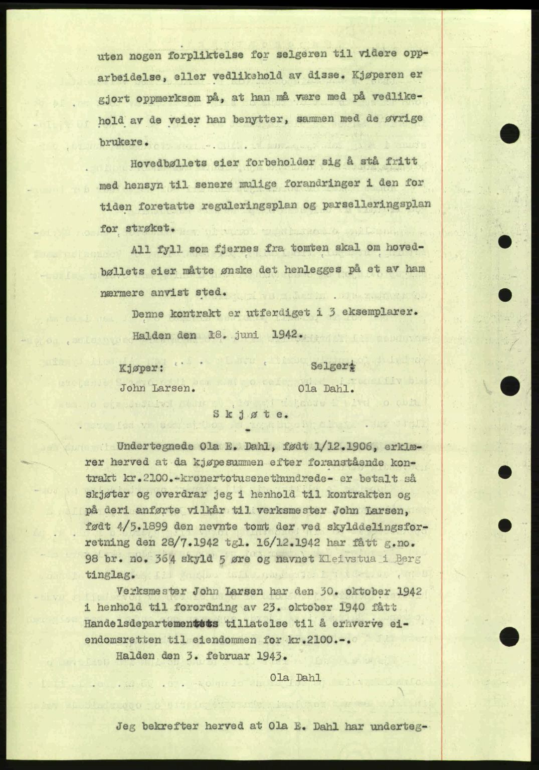 Idd og Marker sorenskriveri, AV/SAO-A-10283/G/Gb/Gbb/L0005: Mortgage book no. A5, 1941-1943, Diary no: : 127/1943