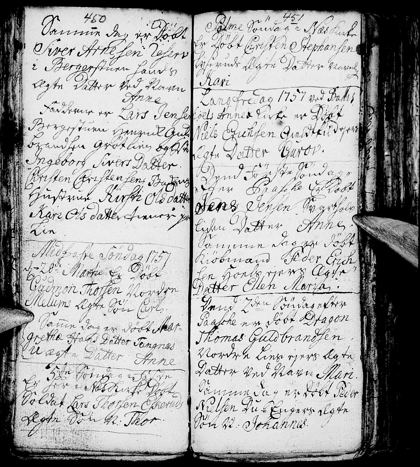 Nes prestekontor, Hedmark, AV/SAH-PREST-020/L/La/L0001: Parish register (copy) no. 1, 1663-1784, p. 450-451