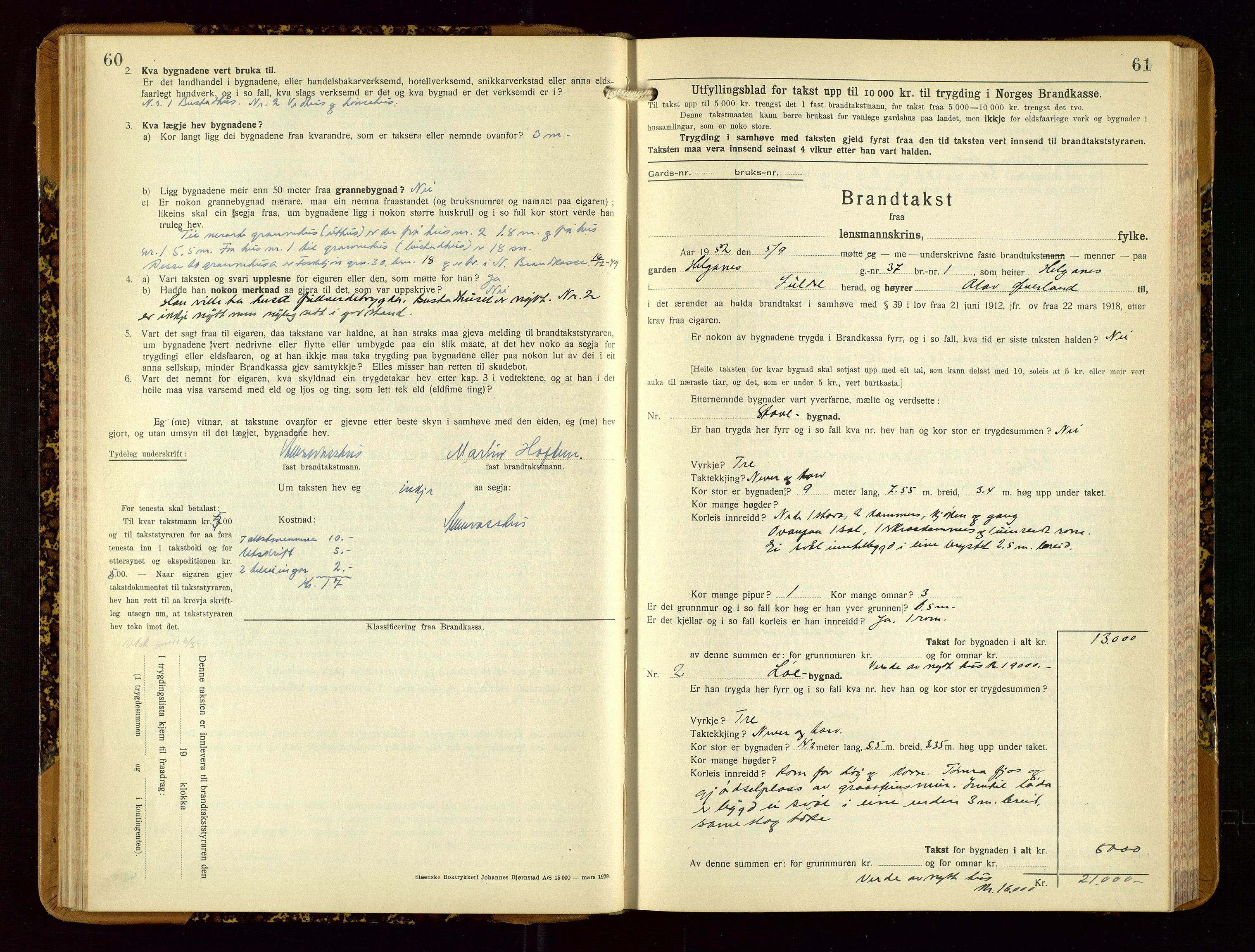 Suldal lensmannskontor, AV/SAST-A-100419/Gob/L0003: Branntakstprotokoll, 1924-1955, p. 60-61