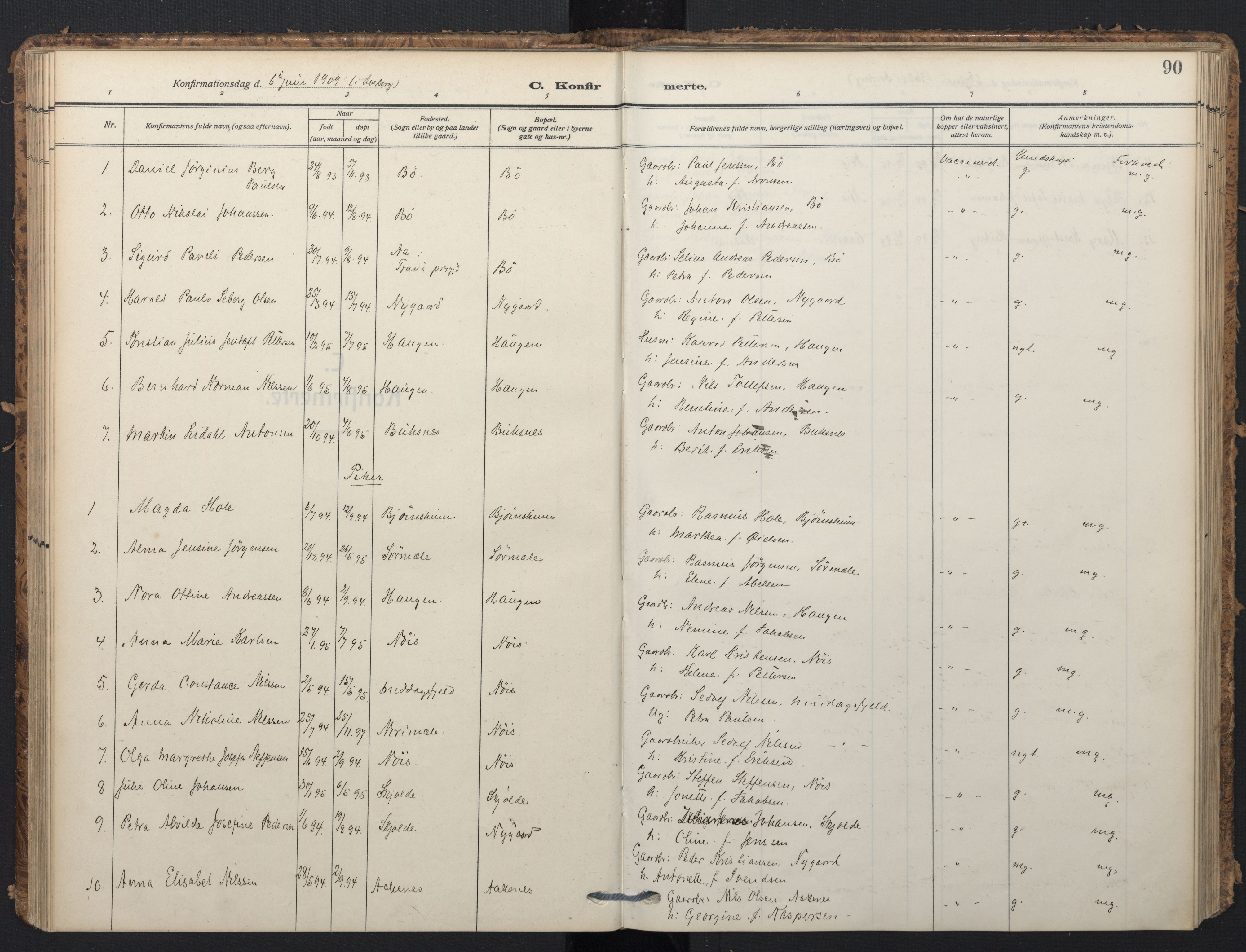 Ministerialprotokoller, klokkerbøker og fødselsregistre - Nordland, SAT/A-1459/898/L1423: Parish register (official) no. 898A03, 1909-1928, p. 90