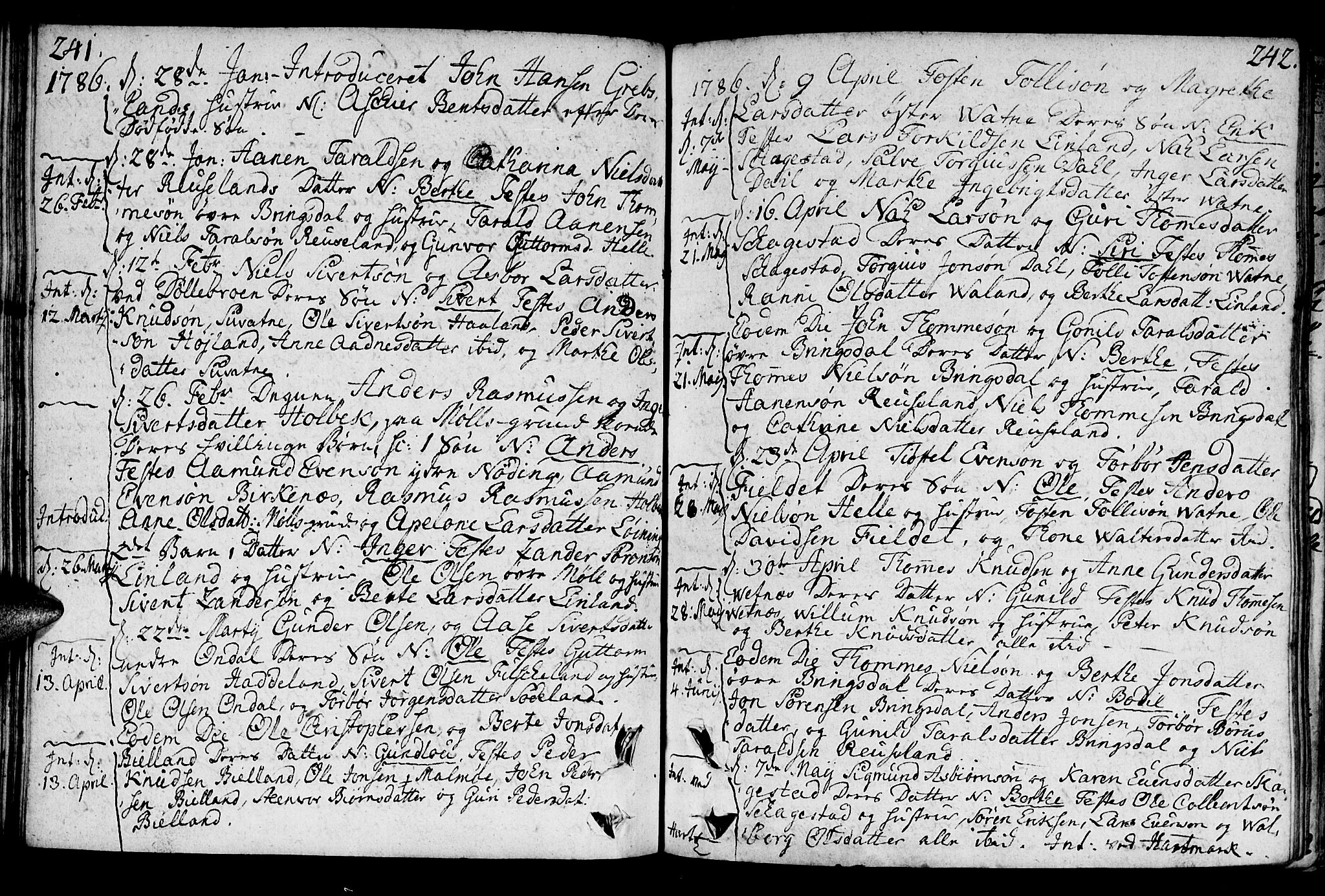 Holum sokneprestkontor, SAK/1111-0022/F/Fa/Faa/L0003: Parish register (official) no. A 3, 1780-1821, p. 241-242