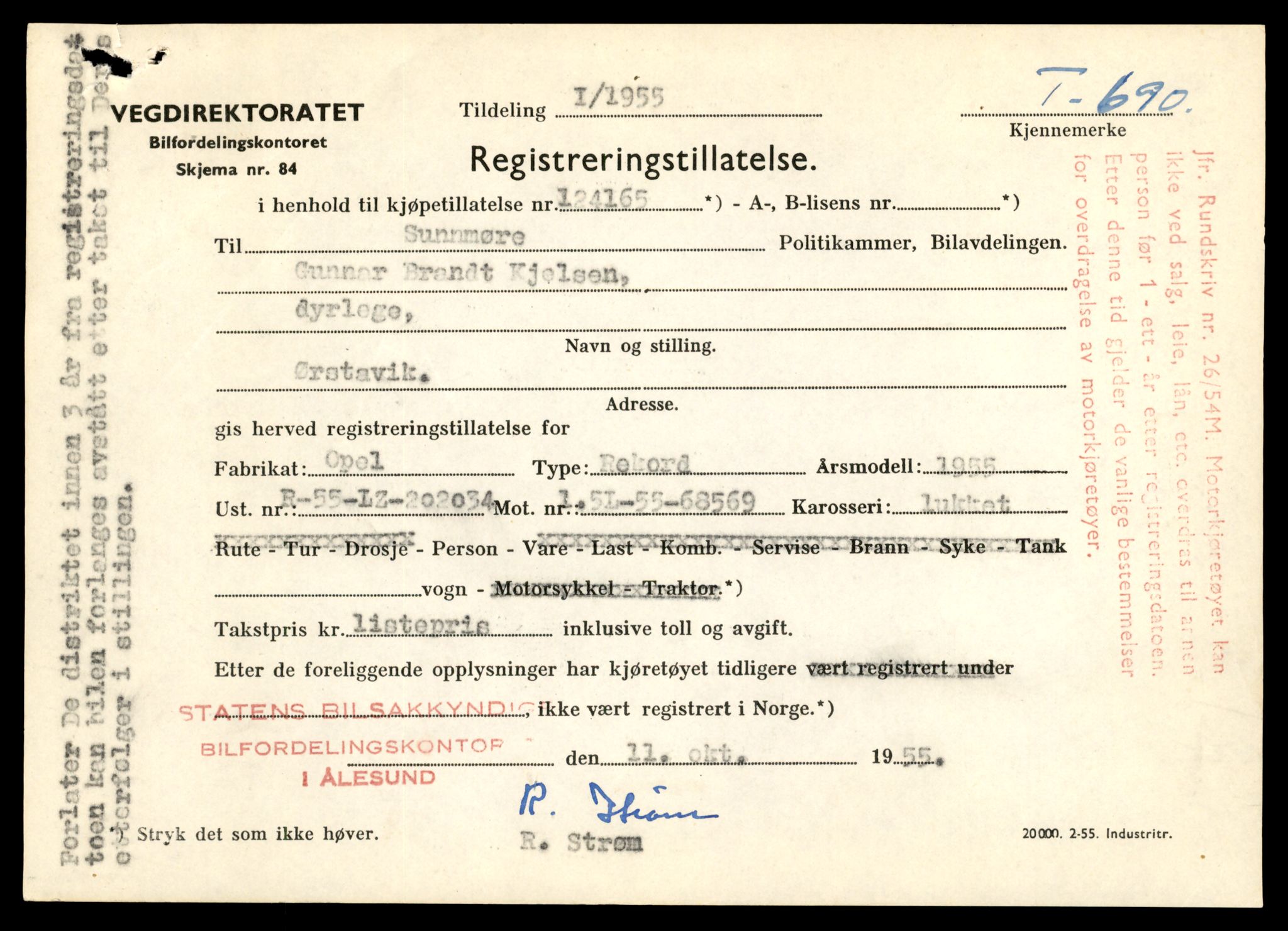 Møre og Romsdal vegkontor - Ålesund trafikkstasjon, SAT/A-4099/F/Fe/L0007: Registreringskort for kjøretøy T 651 - T 746, 1927-1998, p. 1325