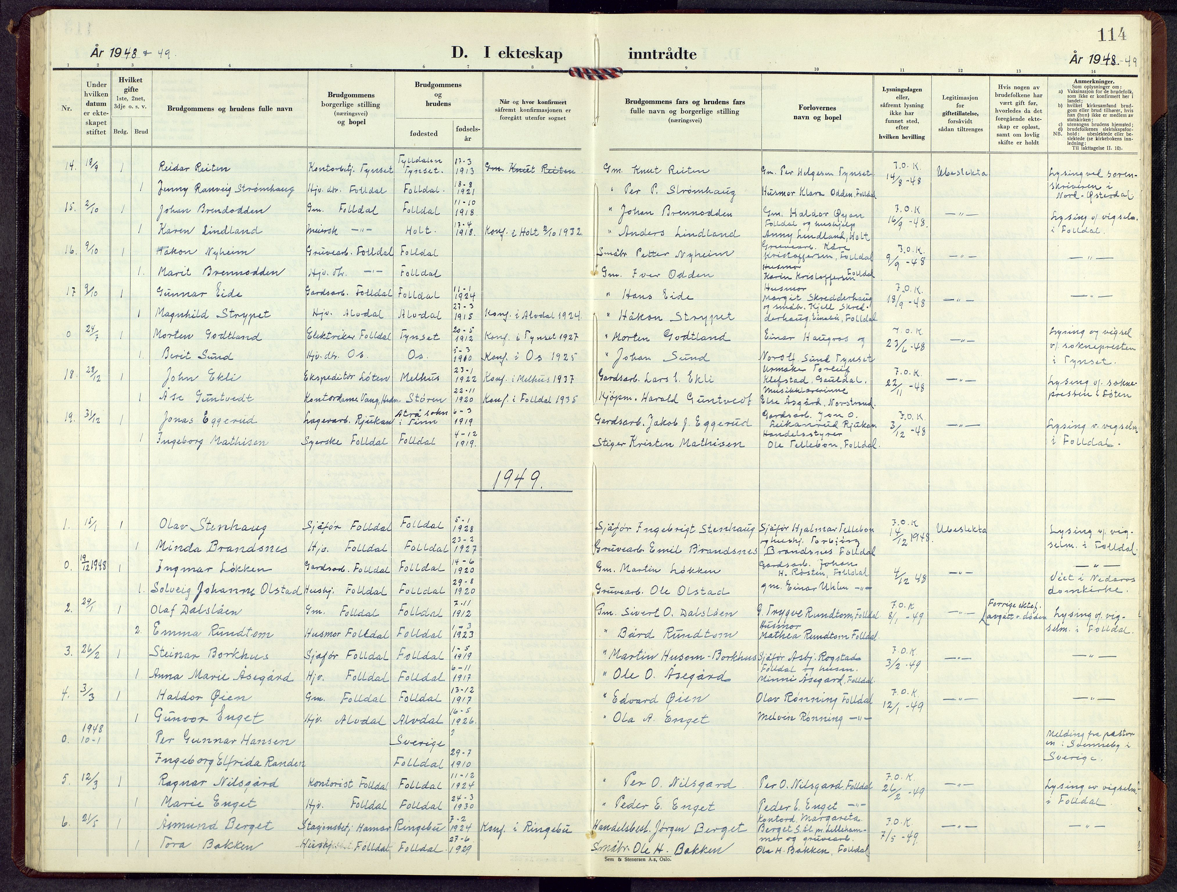 Alvdal prestekontor, AV/SAH-PREST-060/H/Ha/Hab/L0010: Parish register (copy) no. 10, 1947-1965, p. 113b-114a