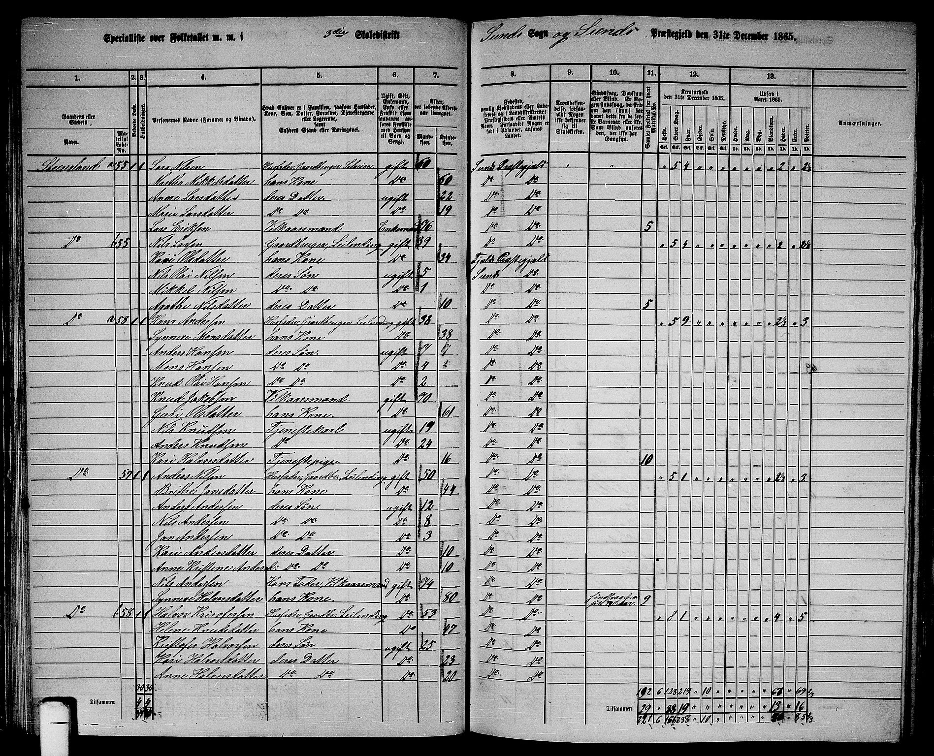 RA, 1865 census for Sund, 1865, p. 53