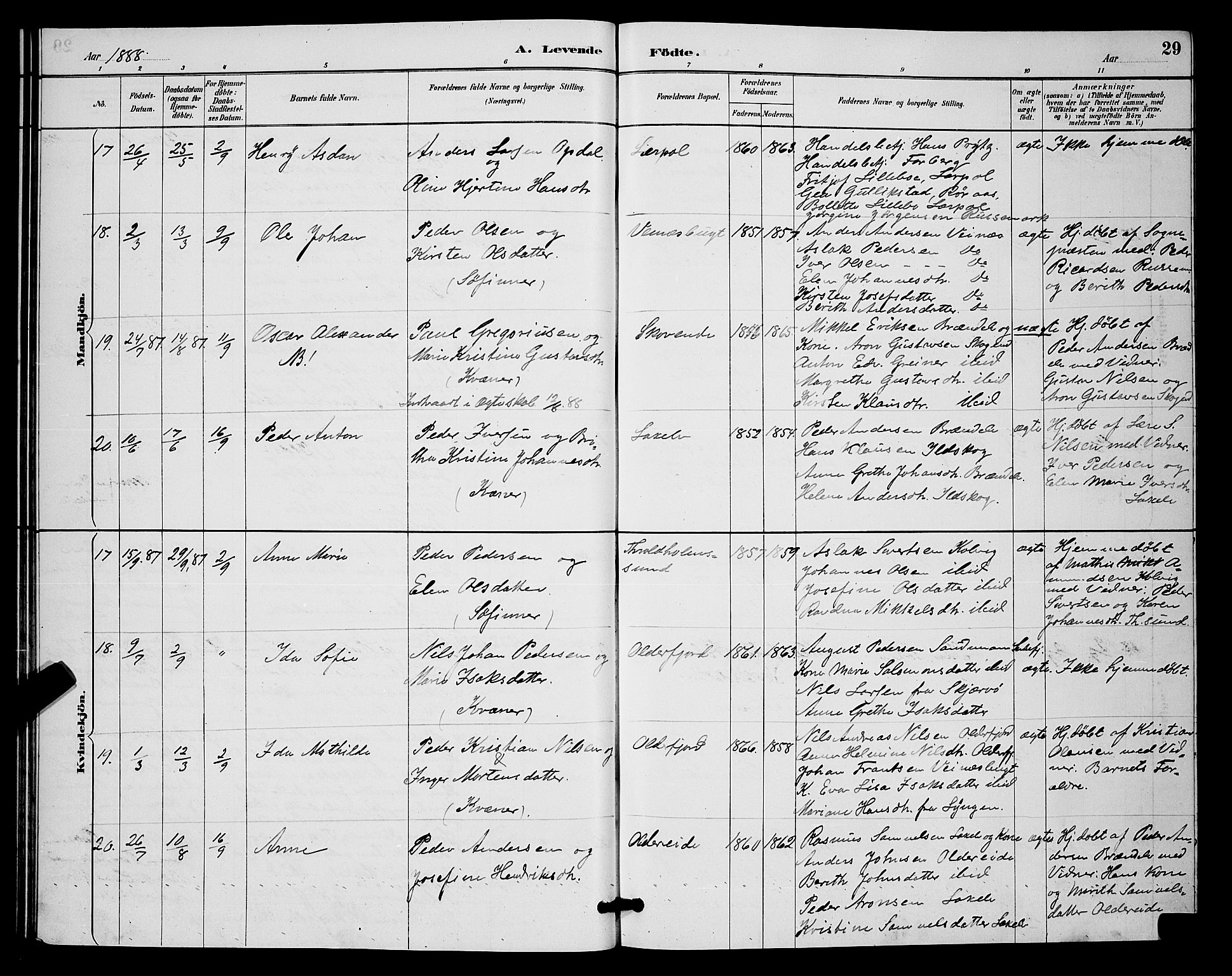 Kistrand/Porsanger sokneprestembete, AV/SATØ-S-1351/H/Hb/L0004.klokk: Parish register (copy) no. 4, 1885-1894, p. 29