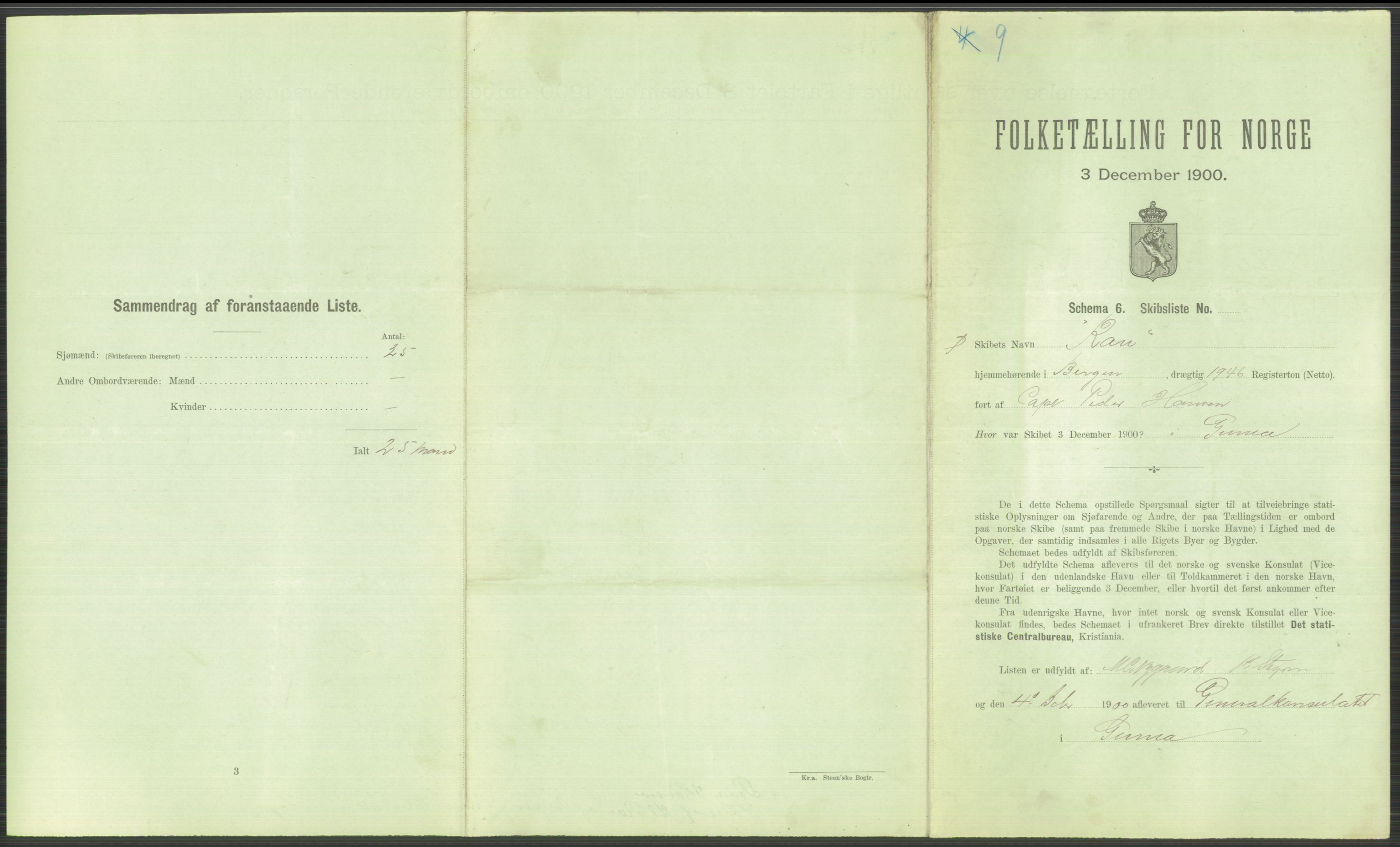 RA, 1900 Census - ship lists from ships in Norwegian harbours, harbours abroad and at sea, 1900, p. 4735