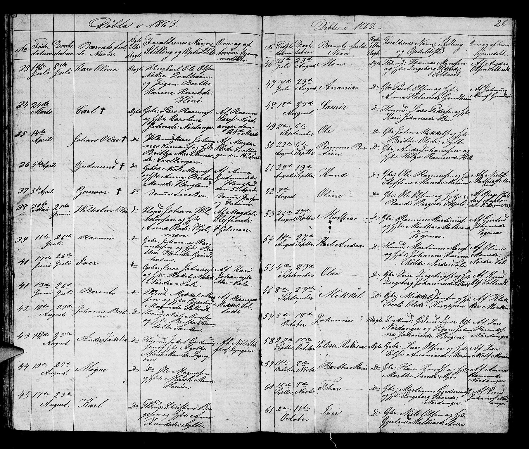 Manger sokneprestembete, AV/SAB-A-76801/H/Hab: Parish register (copy) no. B 1, 1856-1881, p. 26