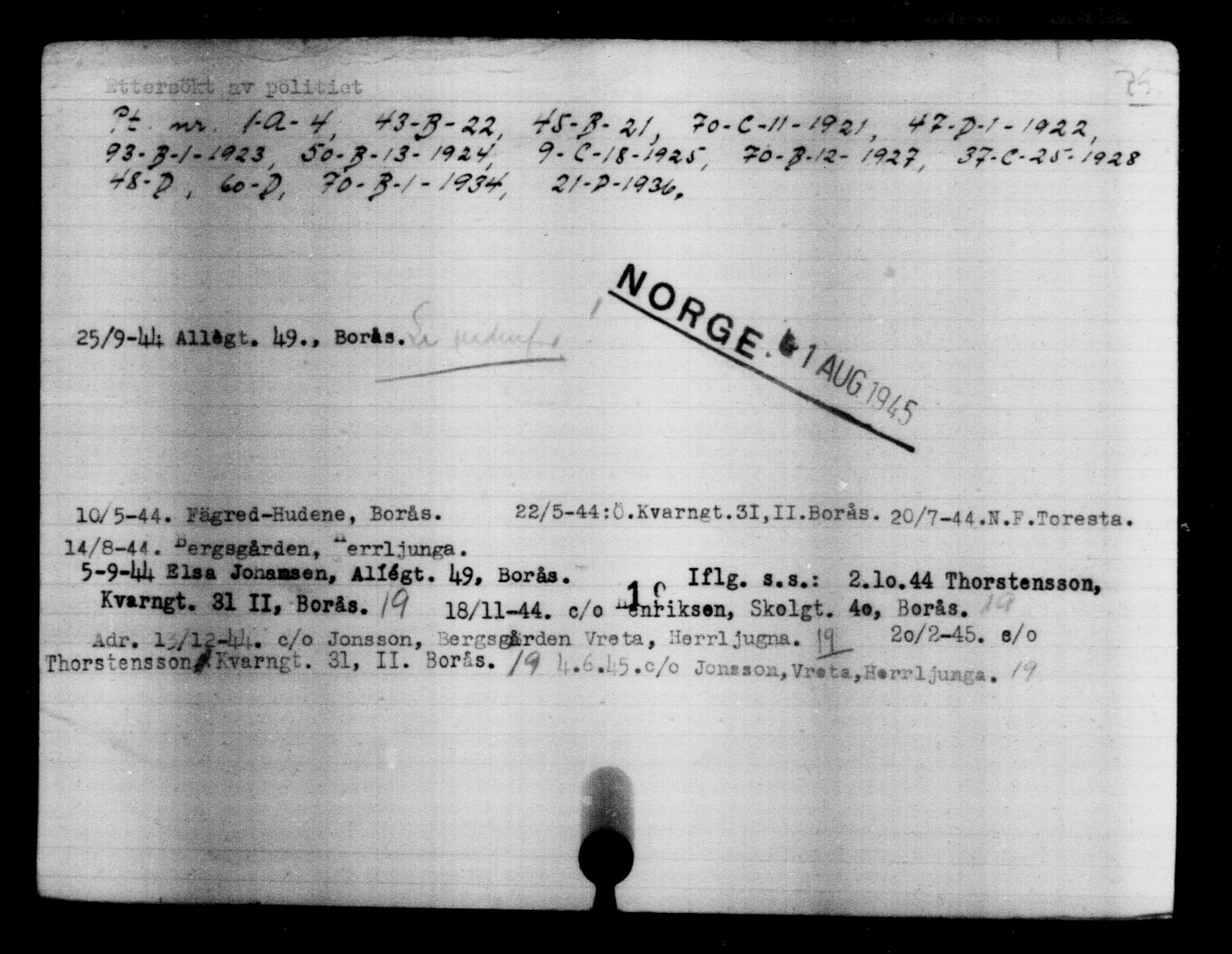 Den Kgl. Norske Legasjons Flyktningskontor, AV/RA-S-6753/V/Va/L0004: Kjesäterkartoteket.  Flyktningenr. 3496-6610, 1940-1945, p. 2390