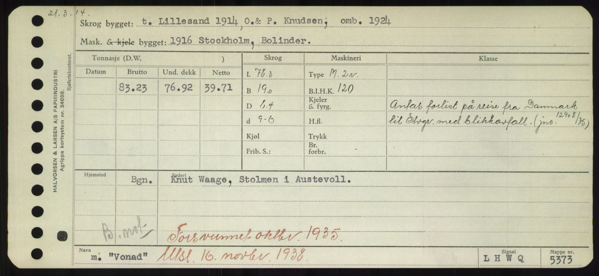 Sjøfartsdirektoratet med forløpere, Skipsmålingen, RA/S-1627/H/Hd/L0042: Fartøy, Vi-We, p. 125