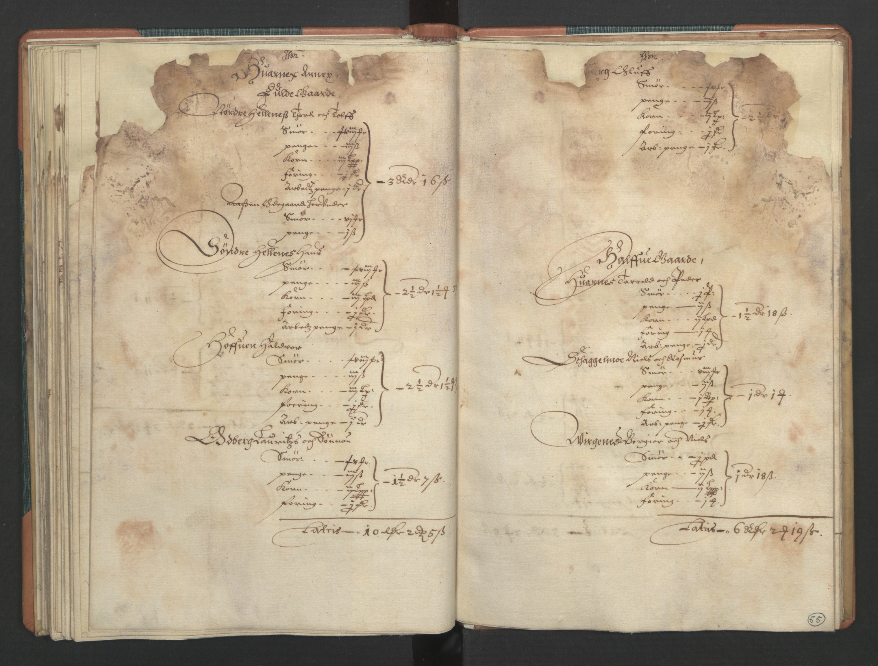 Rentekammeret inntil 1814, Realistisk ordnet avdeling, RA/EA-4070/L/L0015/0002: Tønsberg lagdømme. Brunla len: / Brunla len. Kronens jordebok, 1661, p. 54b-55a