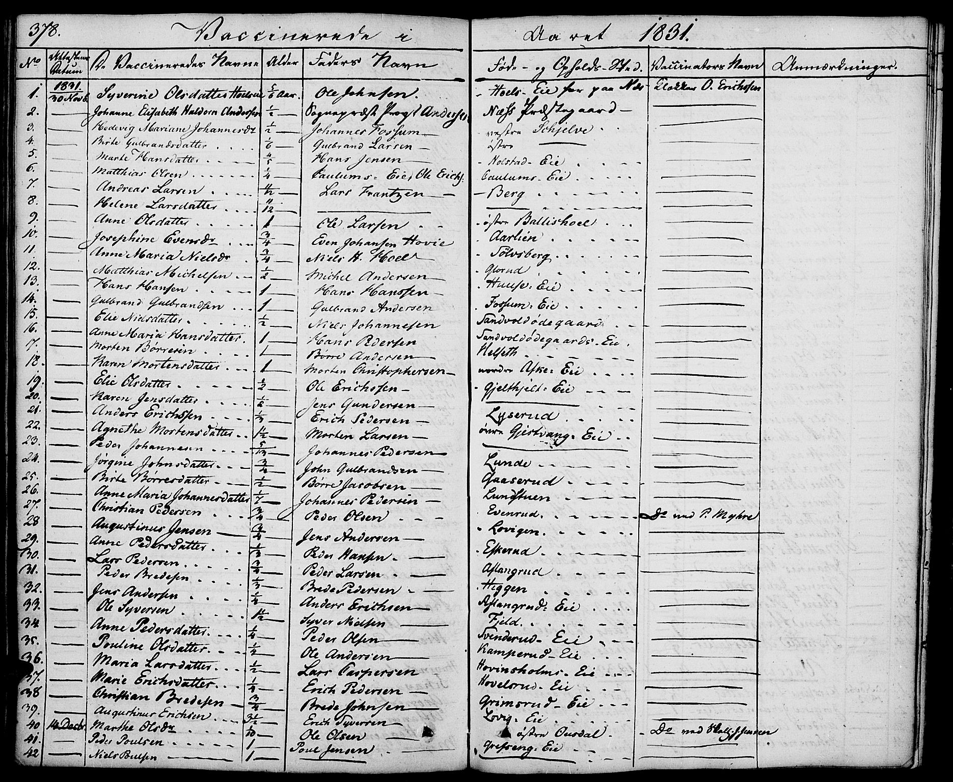 Nes prestekontor, Hedmark, SAH/PREST-020/K/Ka/L0003: Parish register (official) no. 3, 1827-1851, p. 378