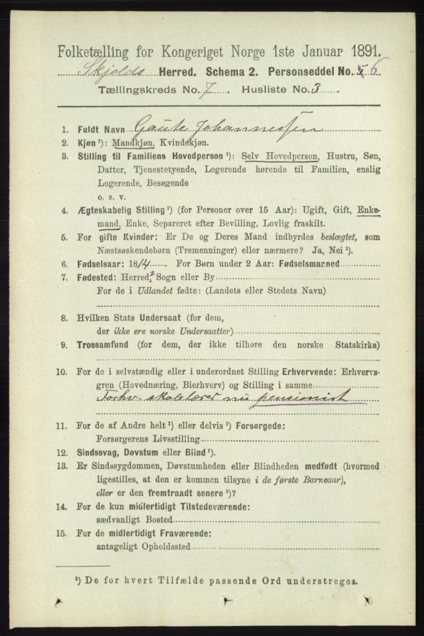 RA, 1891 census for 1154 Skjold, 1891, p. 1362