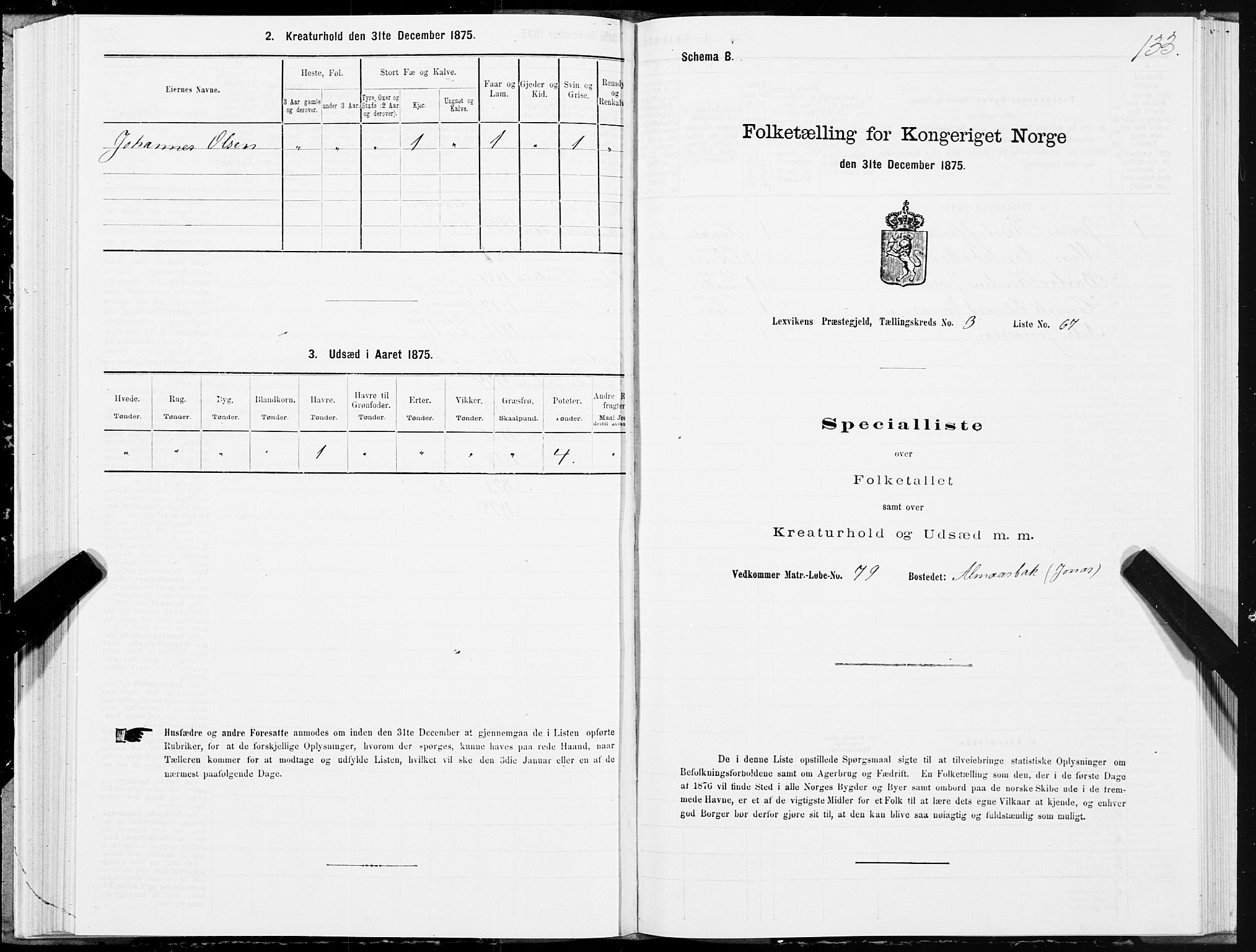 SAT, 1875 census for 1718P Leksvik, 1875, p. 2133