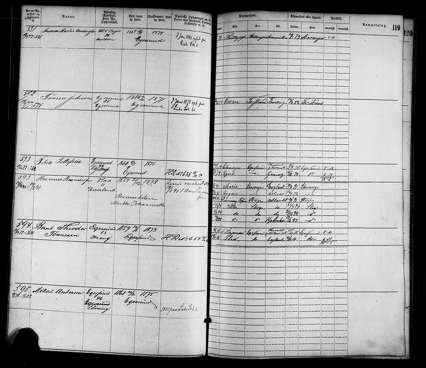 Egersund mønstringskrets, SAK/2031-0019/F/Fa/L0001: Annotasjonsrulle nr 1-1440 med register, O-1, 1869-1895, p. 136
