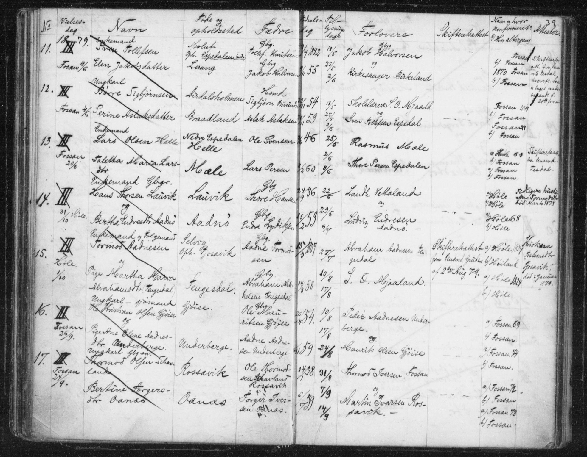 Høgsfjord sokneprestkontor, SAST/A-101624/I/Ie/L0001: Banns register no. 705.BA.1, 1871-1899, p. 39