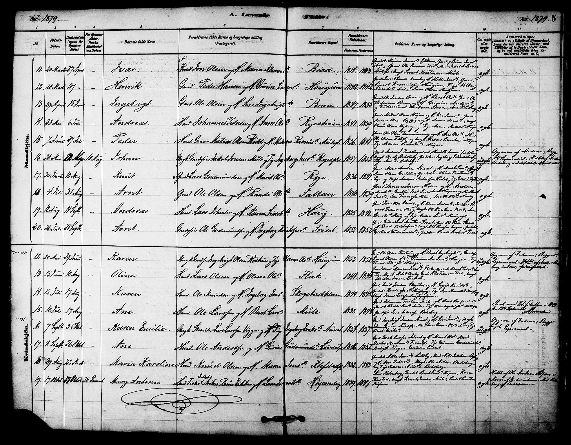 Ministerialprotokoller, klokkerbøker og fødselsregistre - Sør-Trøndelag, AV/SAT-A-1456/612/L0378: Parish register (official) no. 612A10, 1878-1897, p. 5