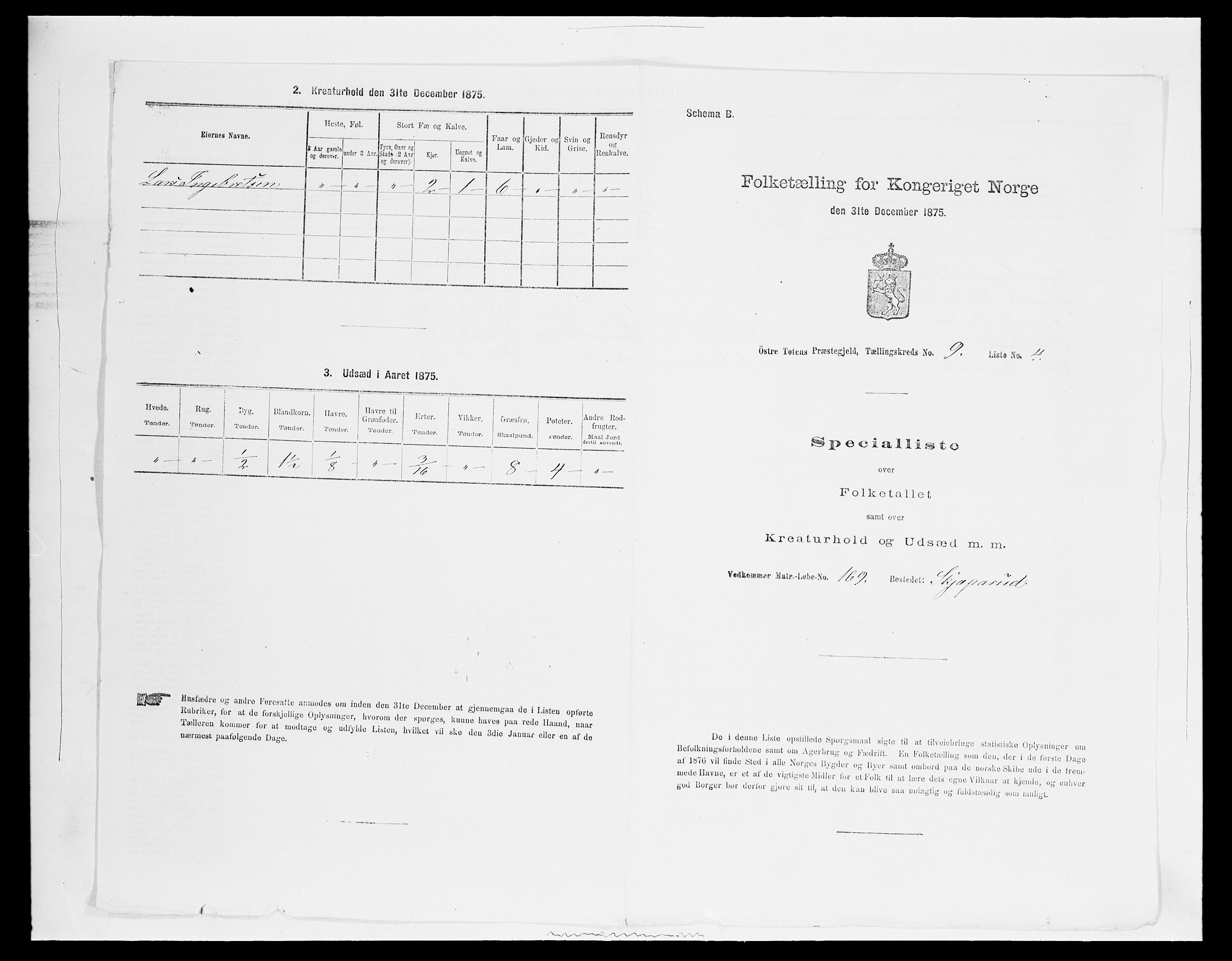 SAH, 1875 census for 0528P Østre Toten, 1875, p. 1621