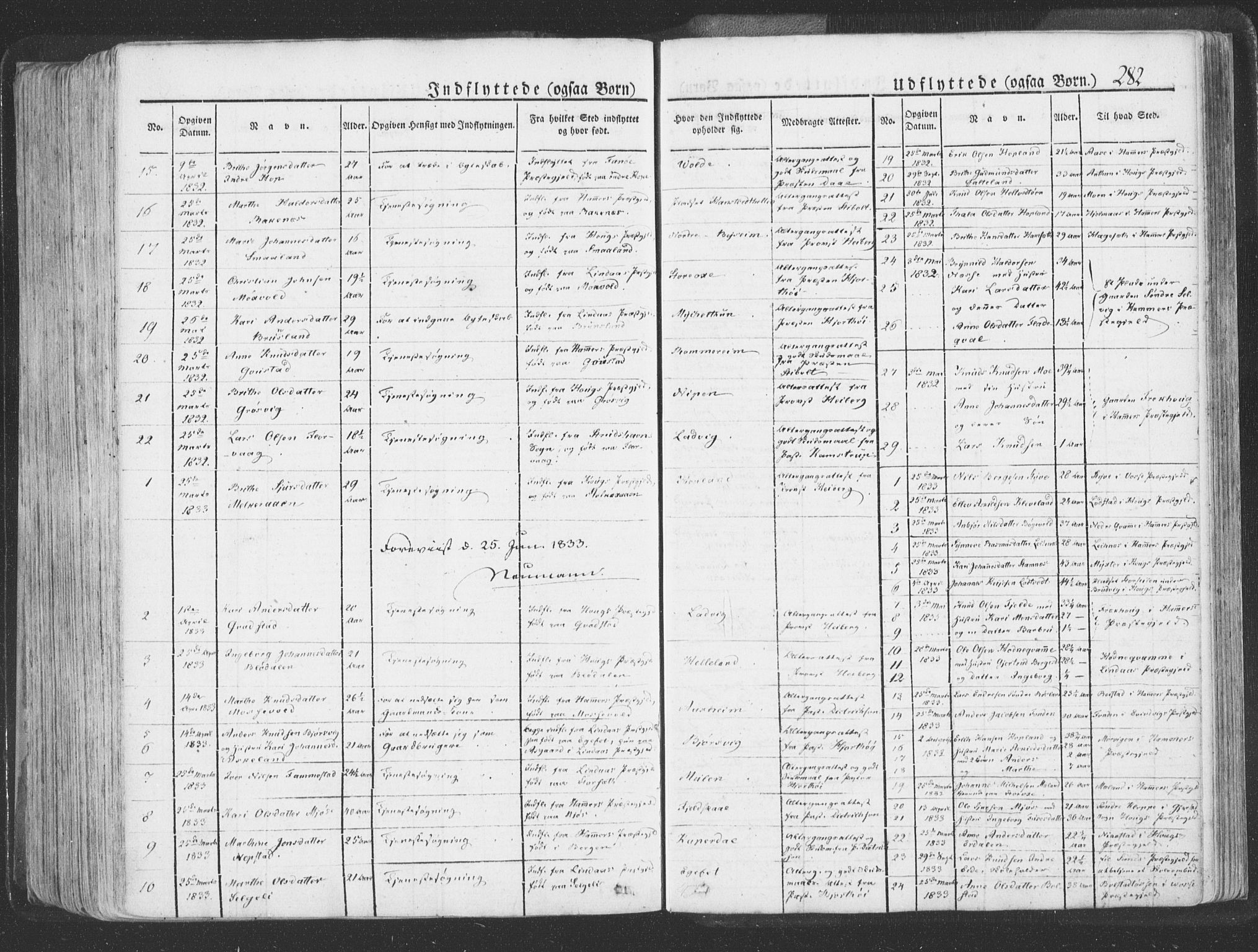 Hosanger sokneprestembete, SAB/A-75801/H/Haa: Parish register (official) no. A 6, 1824-1835, p. 282