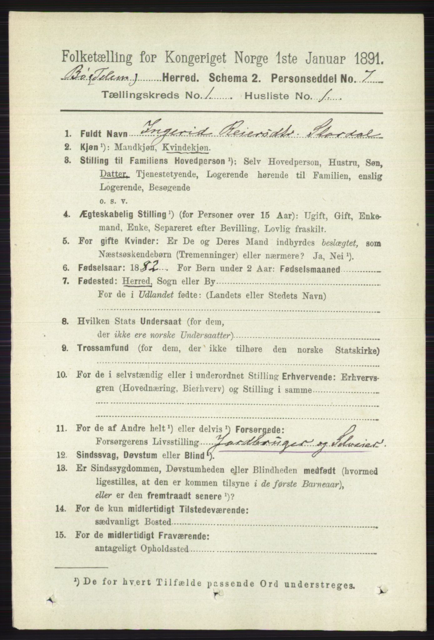 RA, 1891 census for 0821 Bø, 1891, p. 128