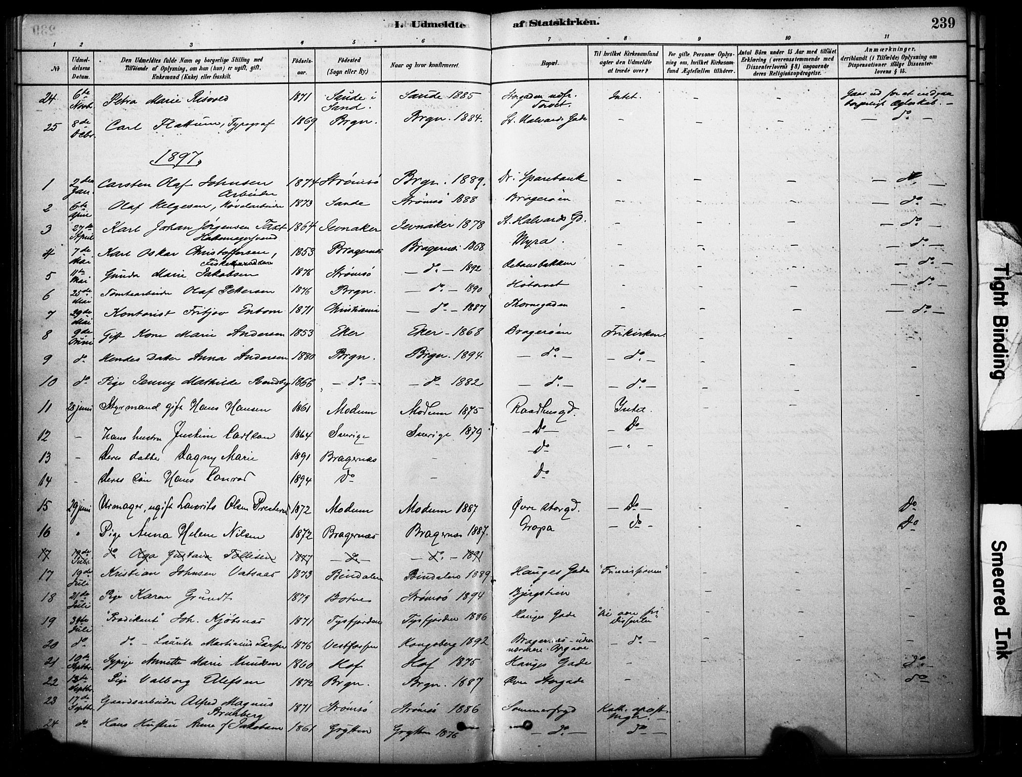 Bragernes kirkebøker, SAKO/A-6/F/Fc/L0005: Parish register (official) no. III 5, 1878-1890, p. 239